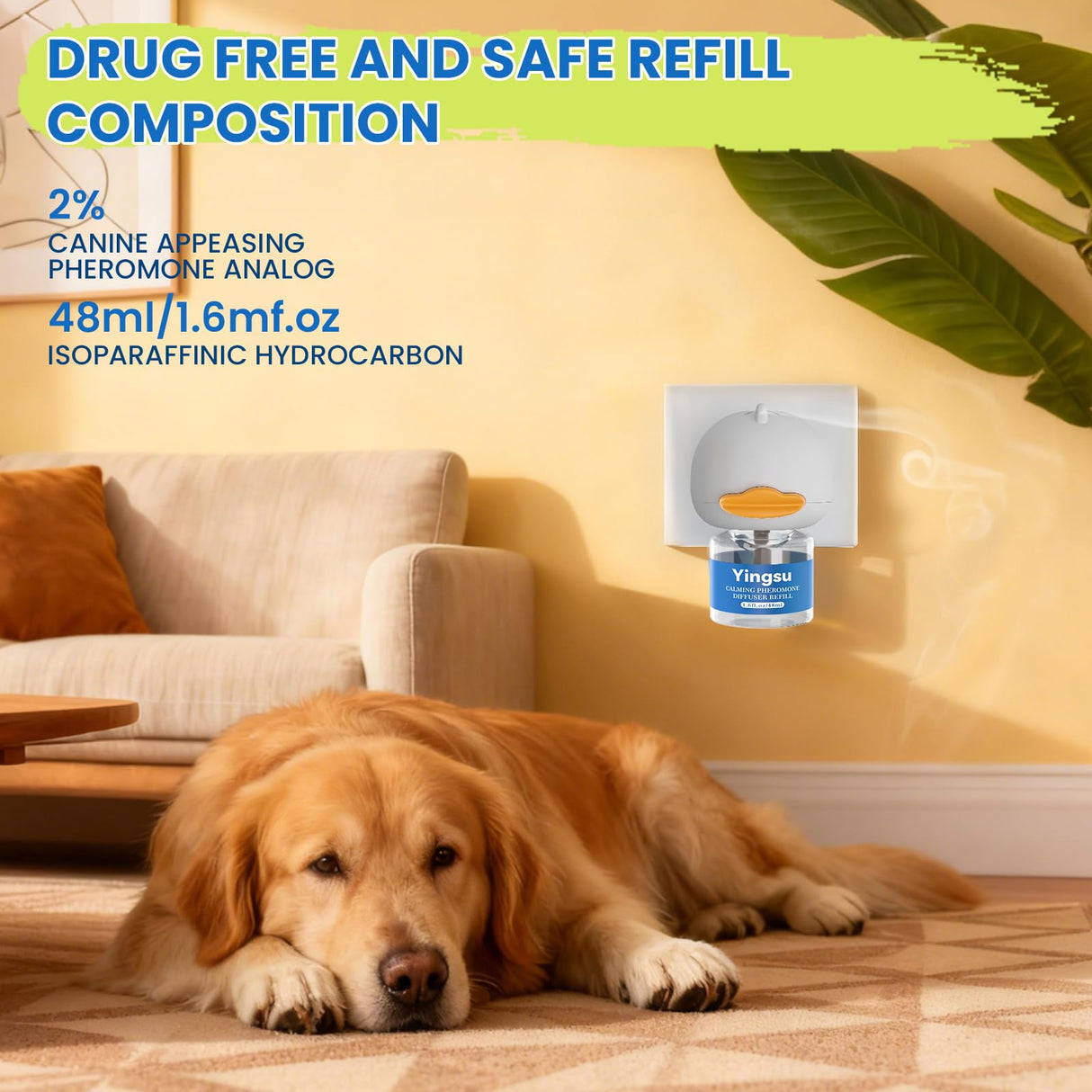 Yingsu Dog Calming Diffuser, 4 in 1 Puppy Pheromones Calming Diffuser, Relaxing Pheromone for Dogs Relief Stress Anxiety Reduce Aggression Barking, Help Train Dog to Pee, 2 Diffuser 2 Refill(48ml)