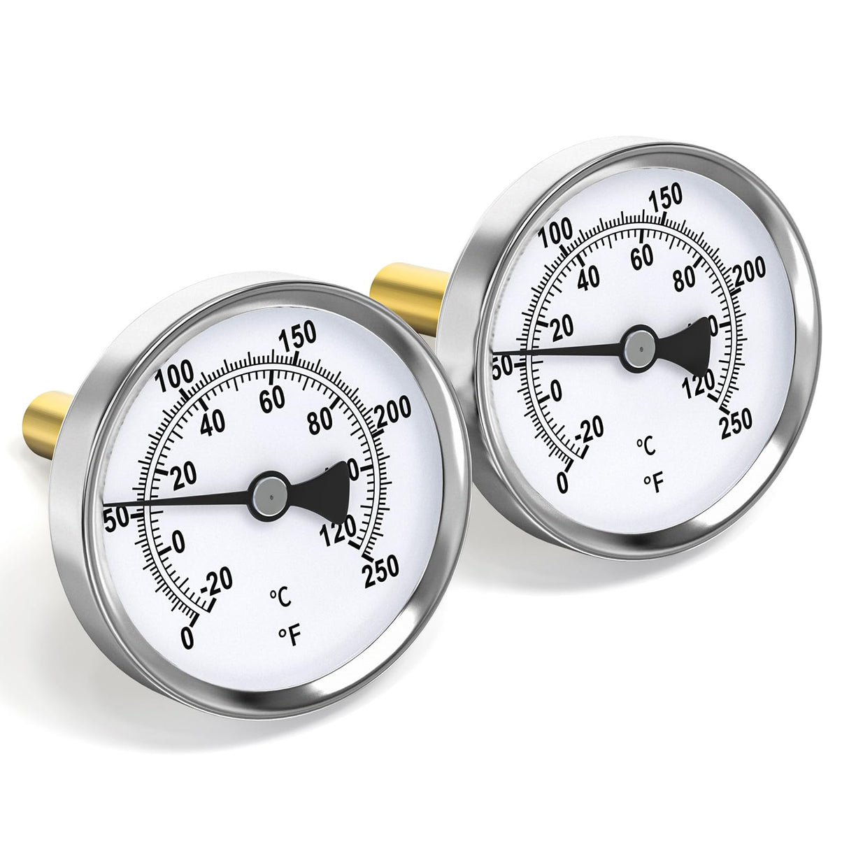MEANLIN MEASURE 1/2" NPT Bimetal Thermometer for hot Water, boilers, and Pipes,2-1/2" Dial, 2-1/4" Lead-Free Brass Stem,Temperature Range 0-250°F/-20-120°C,Center Back Mount (Pack of 2
