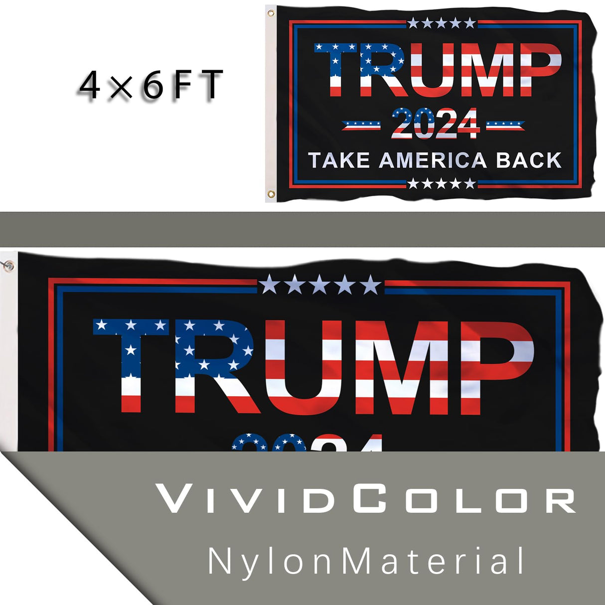Trump 2024 Flag 4x6 Outdoor Double Sided Made in USA Black Donald Trump Flags Banner Take America Back Flag 100% Nylon with 2 Brass Grommets for Room Wall Outdoor Indoor Car