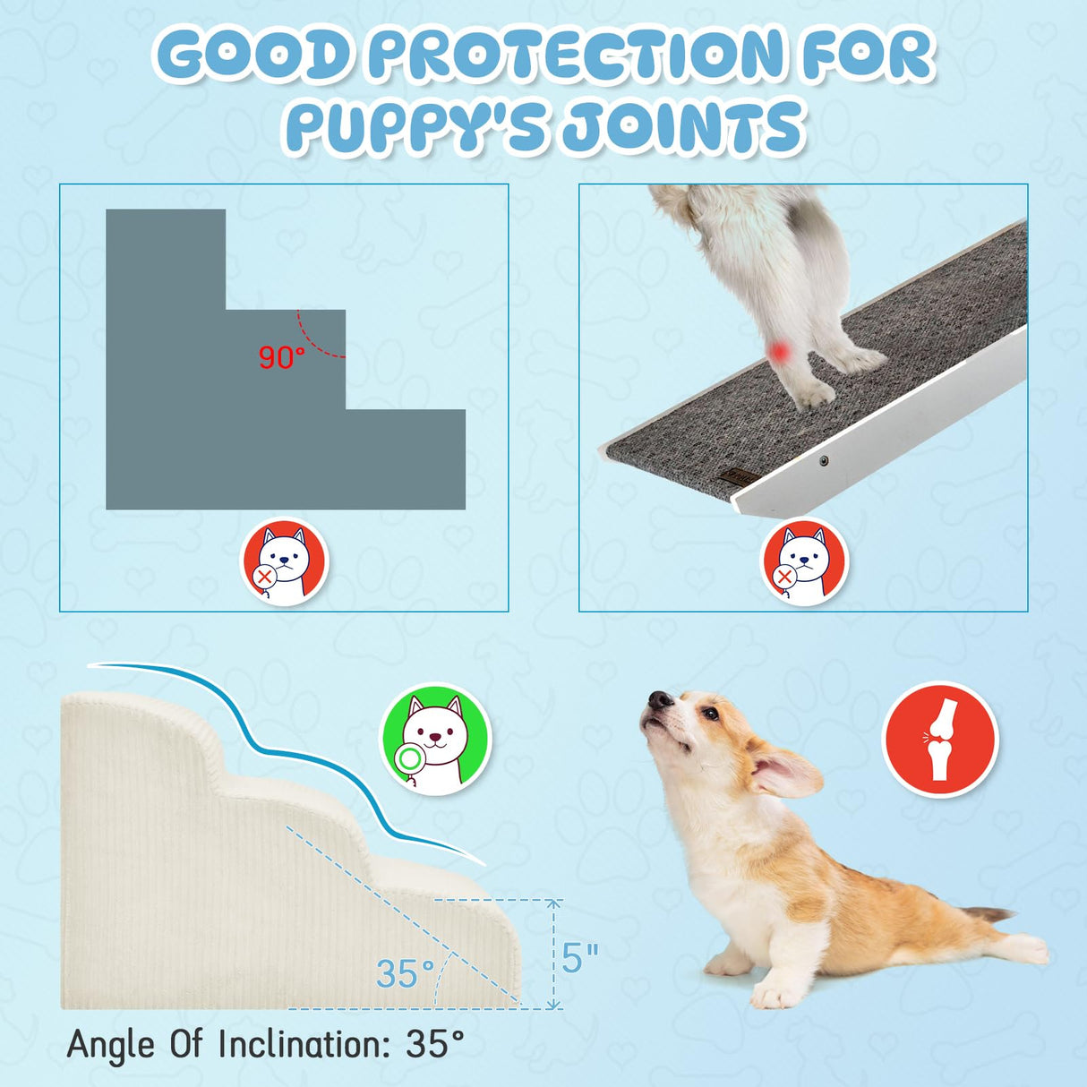 Mesa Lemon Dog Stairs & Steps for High Beds, 2 Steps High Density Foam Waterproof Dog Ramp for Small Dogs and Cats, Pet Stairs with Washable Cover for Bed, Couch, Sofa and Car, Beige (H: 11.8")