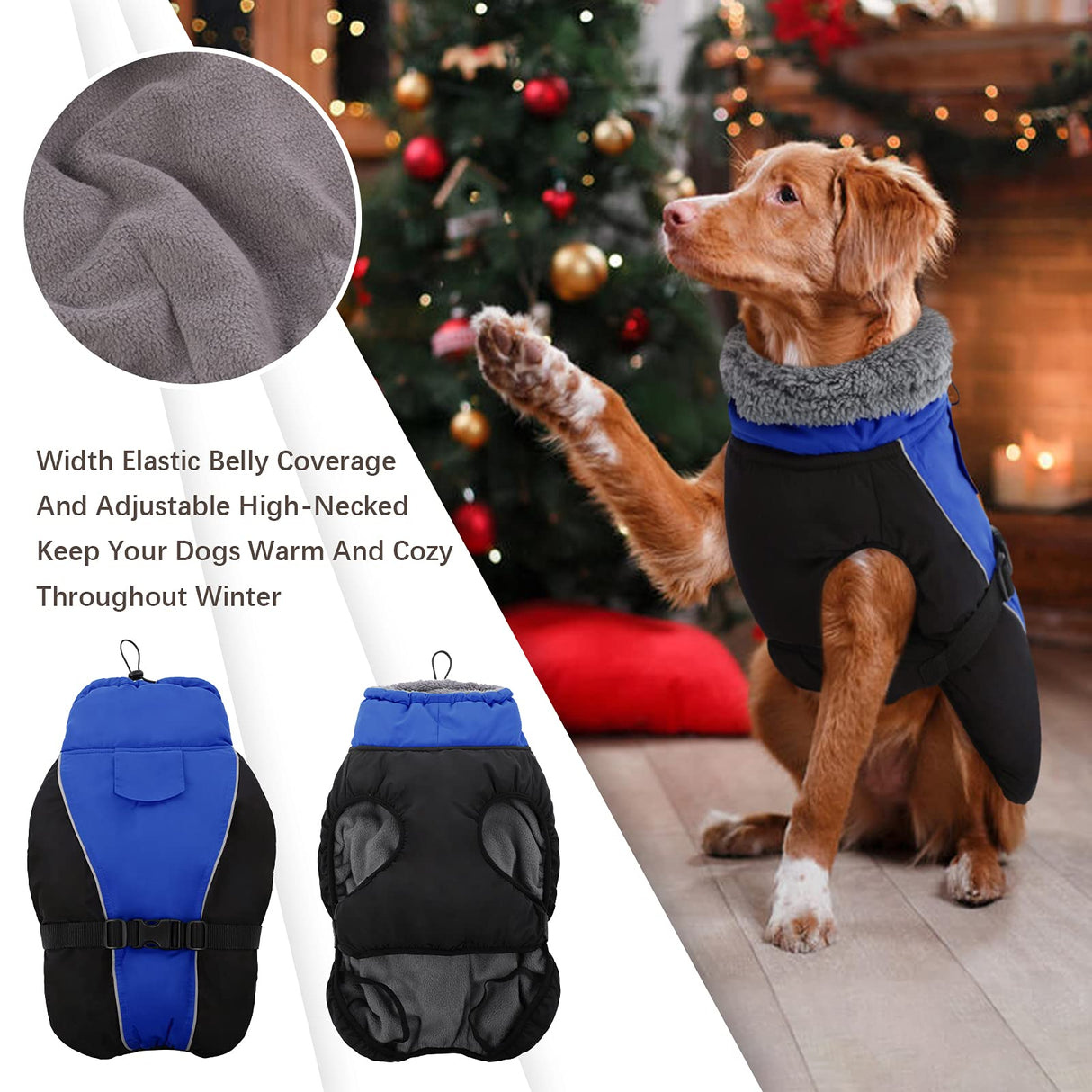 IDOMIK Dog Winter Coat, Reflective Waterproof Dog Jacket for Cold Weather, Warm Pet Coats for Small Medium Large Dogs, High Collar Doggy Fleece Snow Jacket, Winter Vest with Adjustable Buckle,XXL