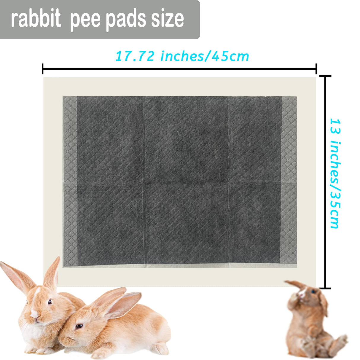 kathson 100 Piece Rabbit Pee Pads,Disposable Pet Pees Pad,Cage Black Carbon Liner,Super Absorbent Leak Proof Cushion Reduce Odor Bunny Training Accessories for Puppy Kitten Hamsters Hedgehog(S)