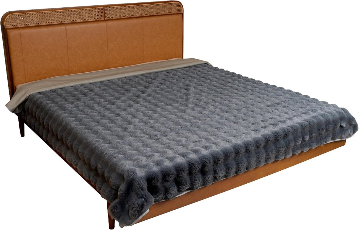 Waterproof Dog Bed Cover, Dog Pad Soft Plush Pet Blanket with Anti-Slip Back for Bed Couch Sofa, Furniture Protector for Small, Medium and Large Dogs and Cats (Noble Gray-Bubble, 82"x82")