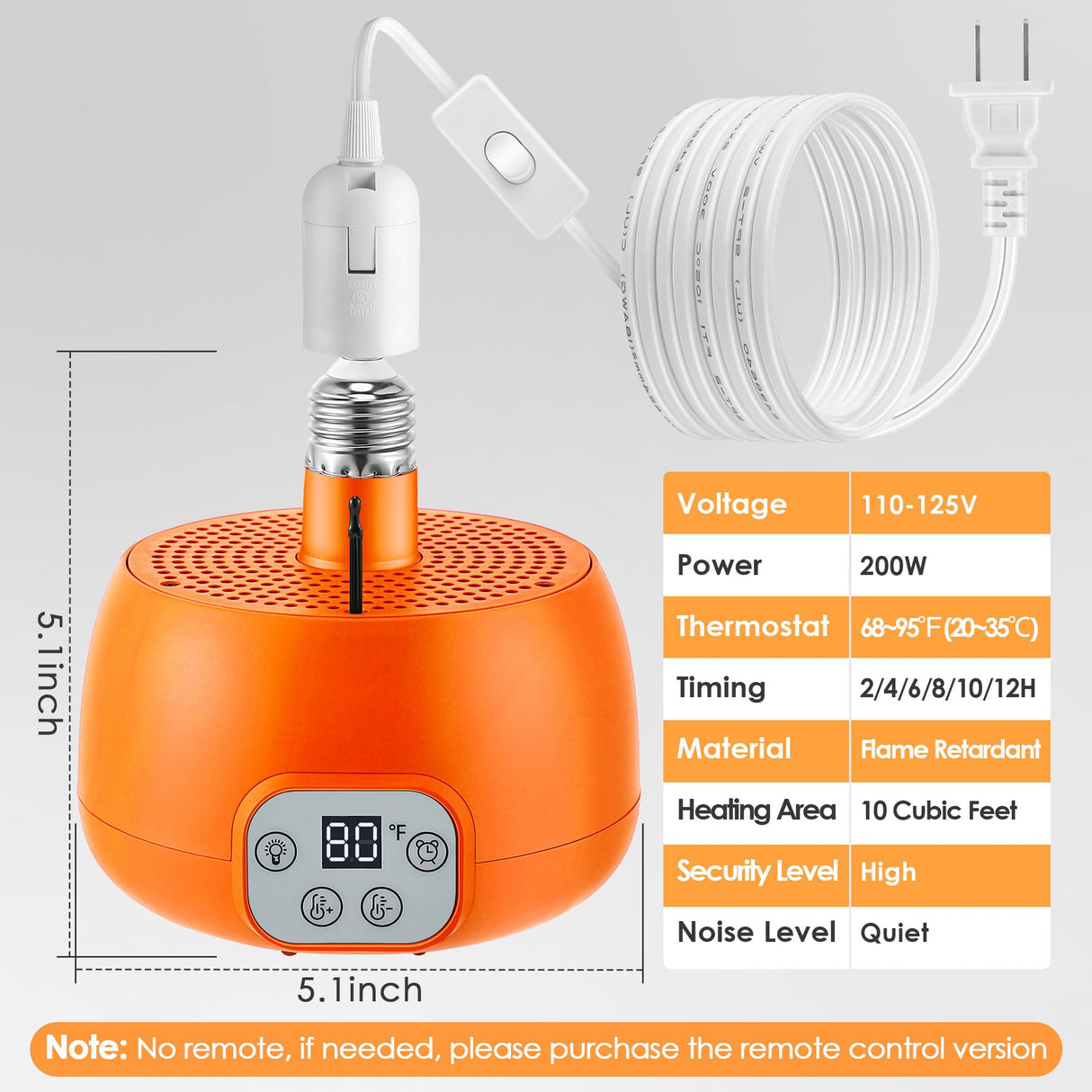 Enhon 2 Pack Chicken Coop Heater, Timing Heat Lamp for Chickens, Smart Temperature Control Chicken Brooder Heater, 5 Ft Ultra Long Cable Reptile Heating Lamp for Chicks Duck Dog Cats, No Remote