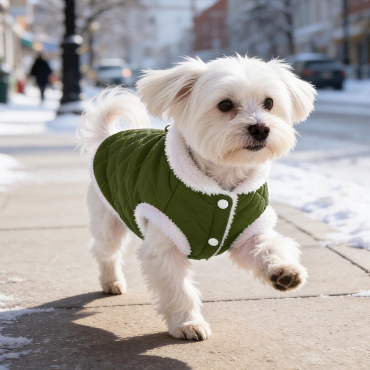 PUPTECK Dog Winter Coat, Warm Fleece Pet Jacket with Harness Built in, Water Resistant Windproof Collar Dog Puffer Vest, Doggy Snowsuits for Small Medium Dogs Cold Weather Apparel Outdoor, Green S