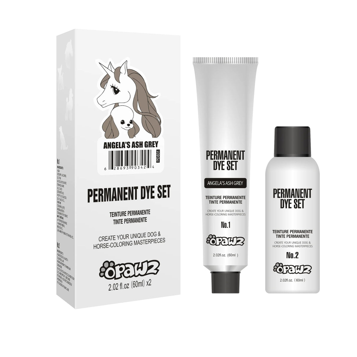OPAWZ Permanent Dog Hair Dye, Pet Safe Hair Dye, Safely Used by Grooming Salons for a Decade, Lasts Over 20 Washes, Bright Color for Dogs and Horses (Angela's Ash Grey)