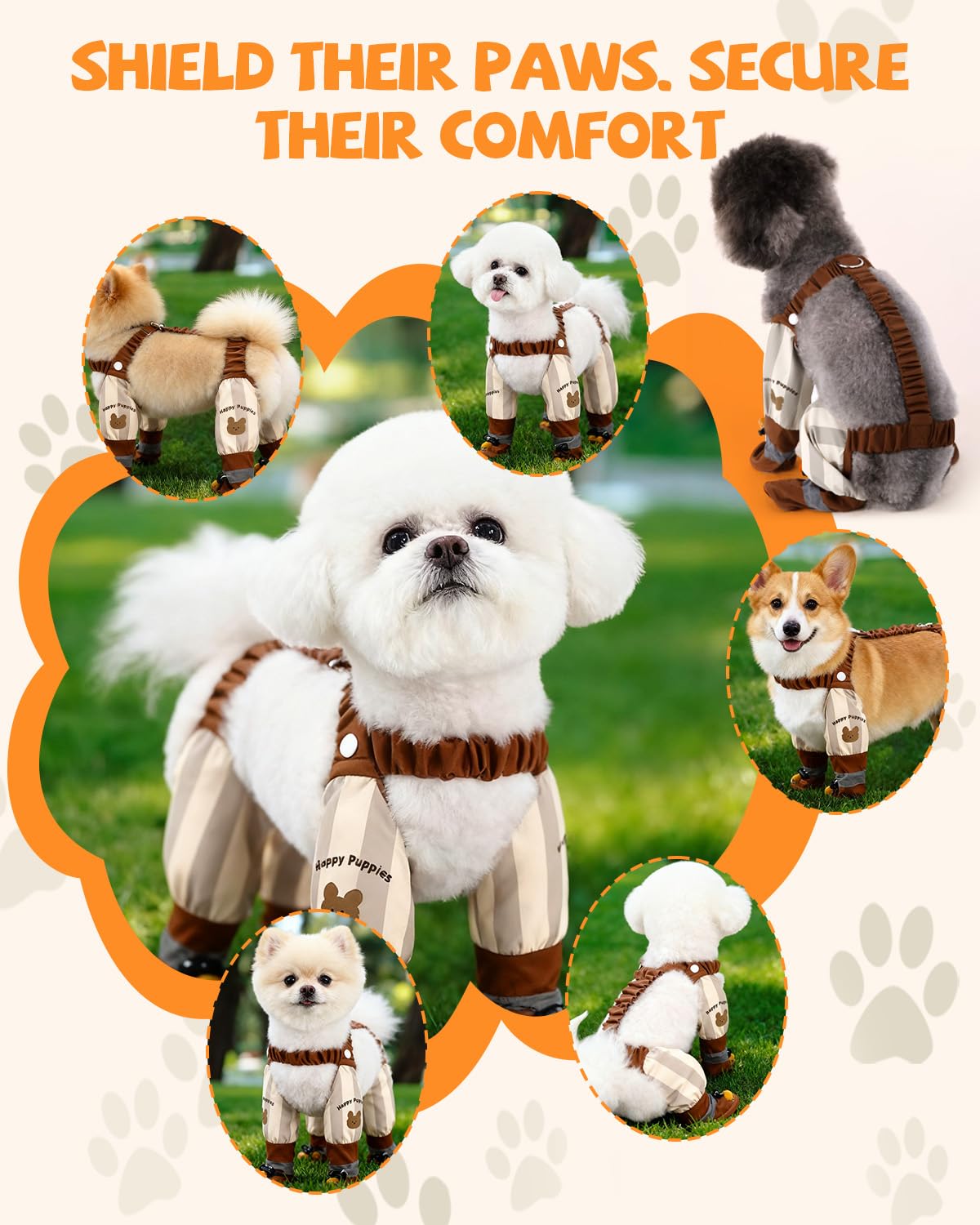 Dog Suspender Boots, Outdoor Anti Dust Pants with Shoes for Dogs, Adjustable Anti Slip Paw Protector Booties for Small & Medium Dogs(M)