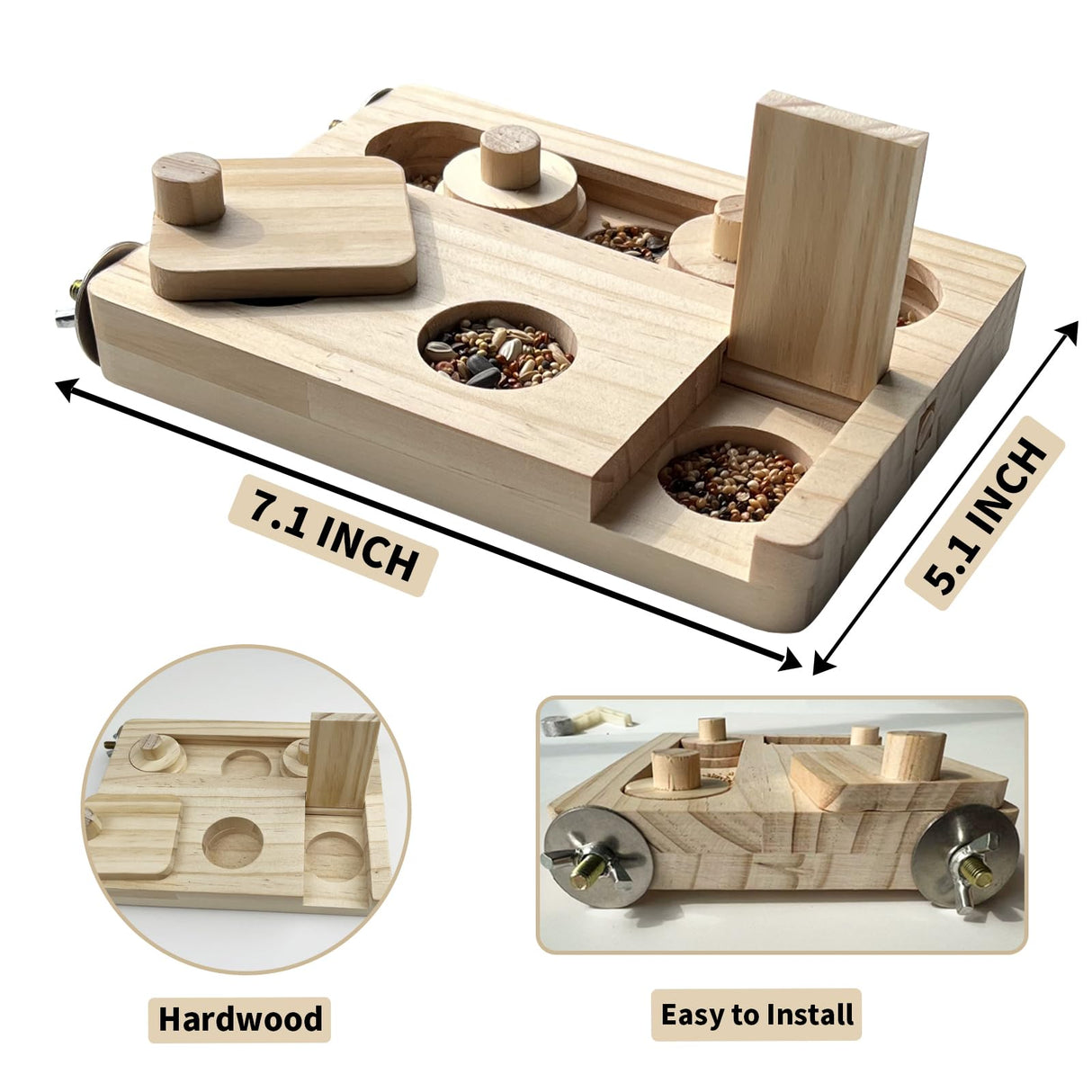 FlidRunest Wooden Bird Foraging Puzzle Toys for Parrots, Parakeet, Cockatiel, Sun Conures - Birds Interactive Mental Enrichment Toy, B ird Seed Slow Feeder Toy for Cage