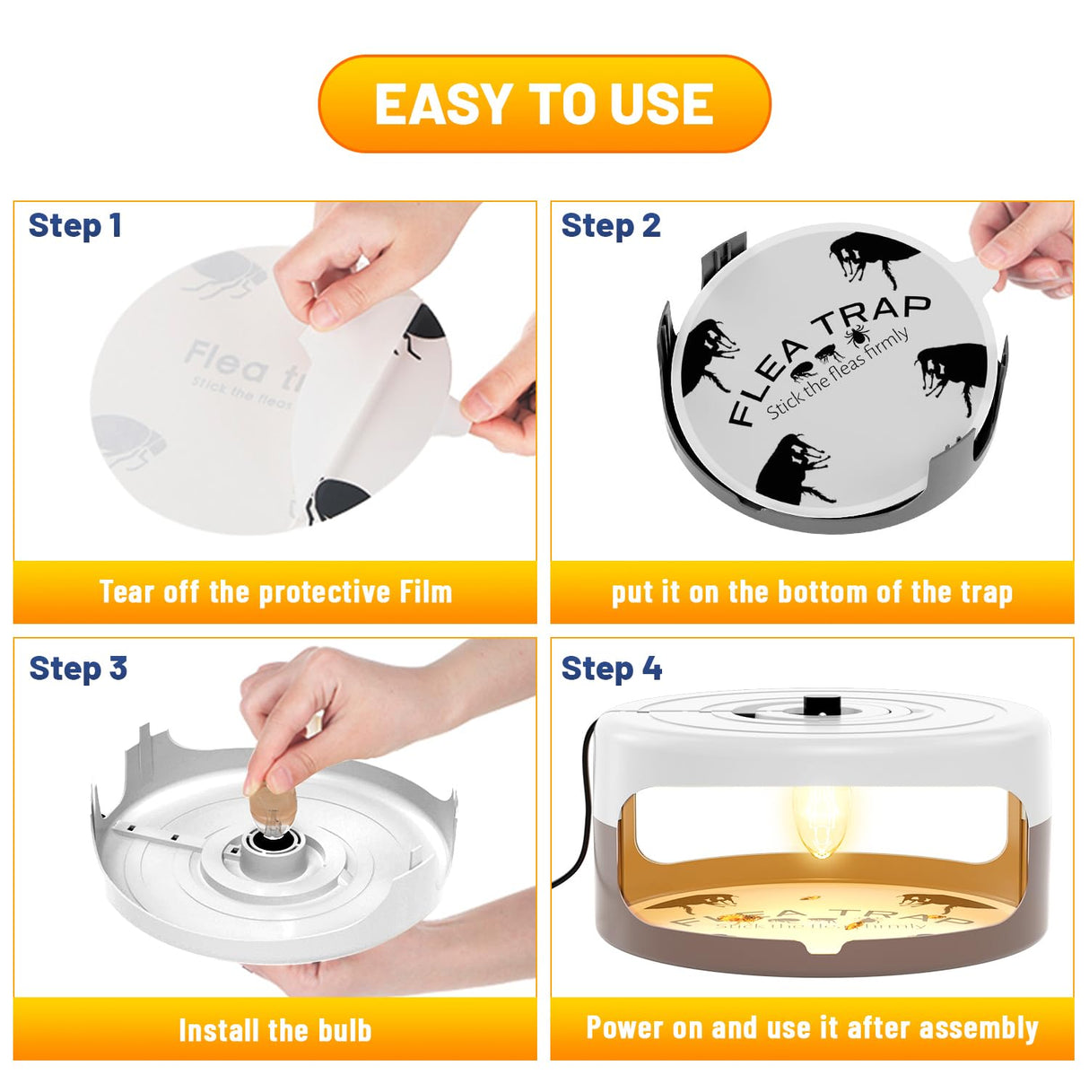 2 Pack Flea Traps for Inside Your Home, Indoor Flea Light, Bed Bug Killer with 8 Sticky Pads & 4 Light Bulb, Odorless Natural Insect Infestation Treatment Trap for Kid Pet