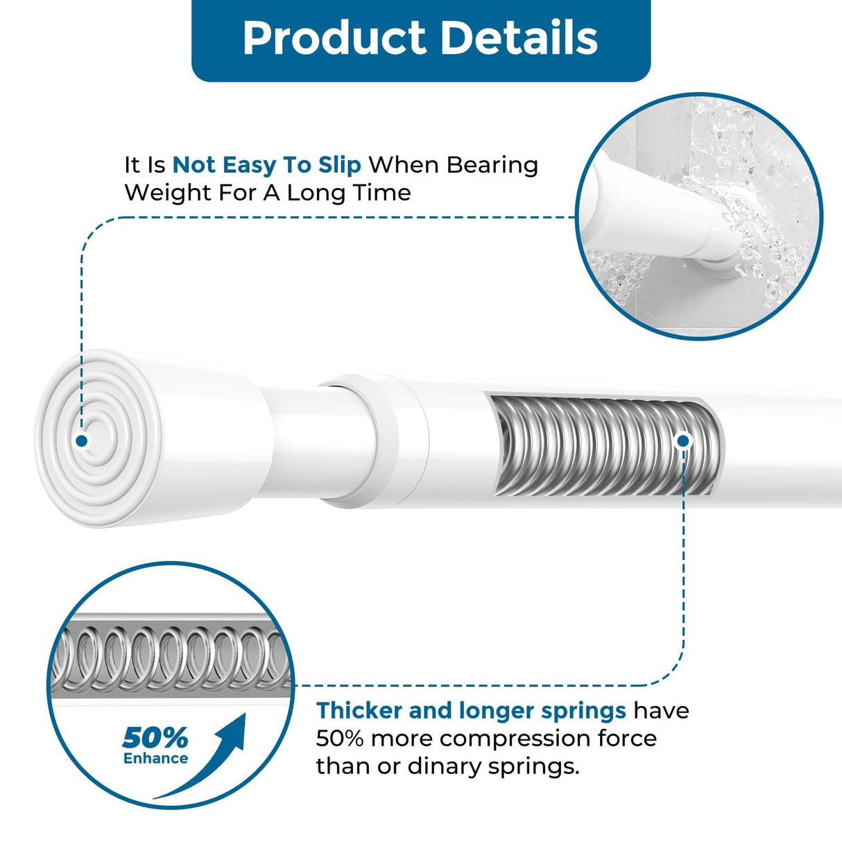 AIZESI 2pcs Spring Tension Rods Adjustable 26 to 39 inch Small Tension Curtain Rod No Drilling Expandable Spring Loaded Curtain Rod,Suitable for Doors and Windows 28 to 36 inch, White