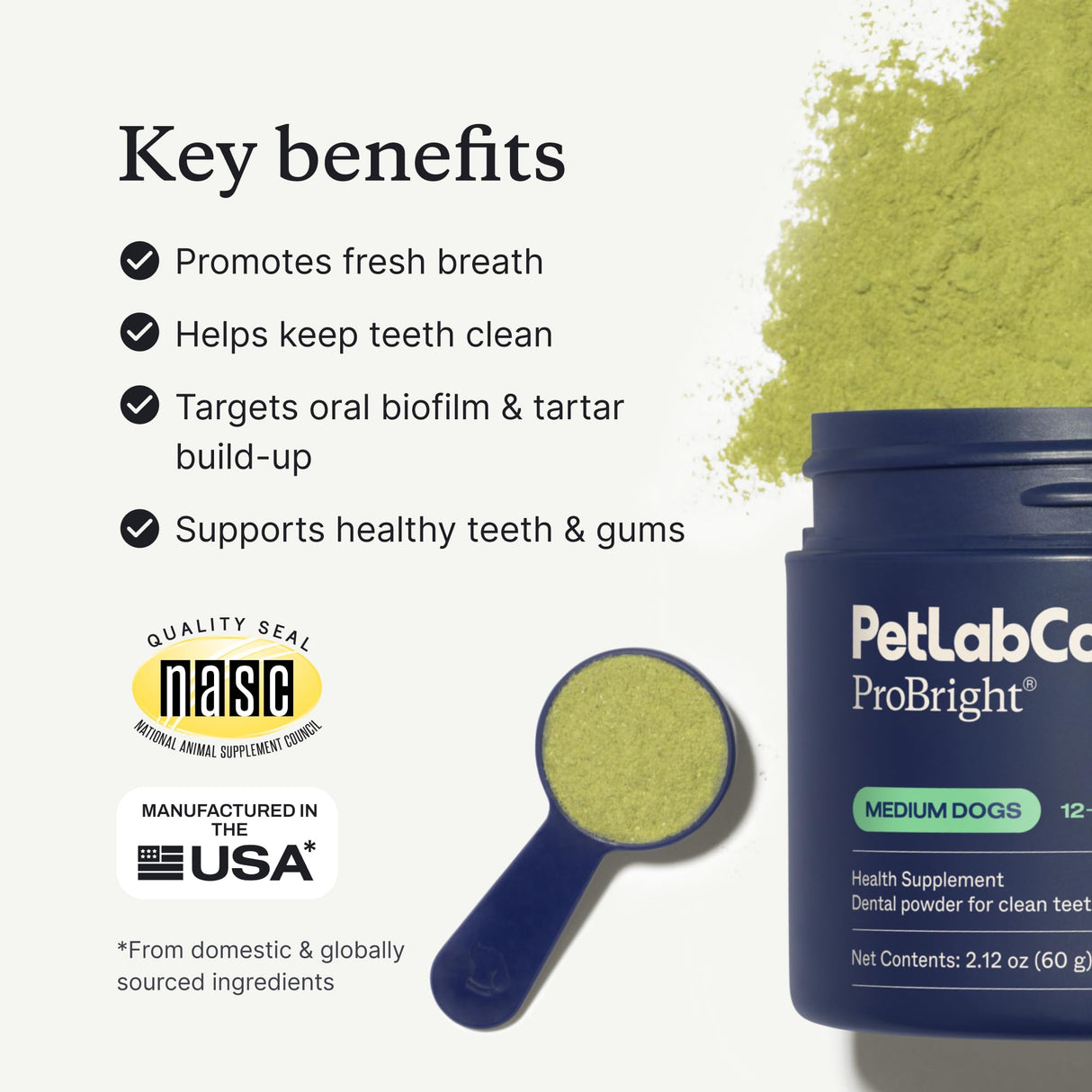 PetLab Co. ProBright Dental Powder - Dog Breath Freshener - Teeth Cleaning Made Easy – Targets Tartar & Bad Breath - Formulated for Medium Size Dogs - Pack of 2