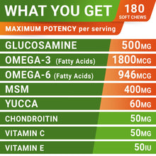 Load image into Gallery viewer, Glucosamine for Dogs w/Chondroitin - Hip & Joint Supplement for Dogs w/Omega-3 Fish Oil - Chondroitin MSM - Advanced Mobility Chews - Joint Pain Relief - Hip & Joint Care - Made in USA (180Ct)