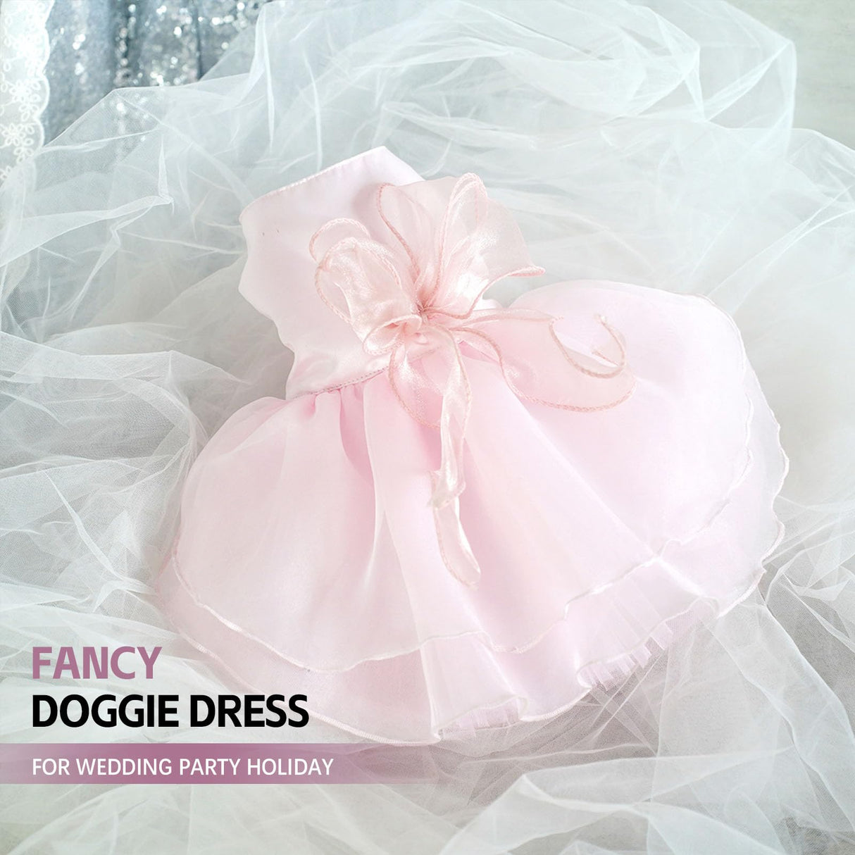 UOSIA Summer Dog Wedding Dress Girl Pink Puppy Dresses for Small Dogs Fashion Sweet Cat Valentines Princess Tulle Tutu Skirt for Pet Formal Clothes XS