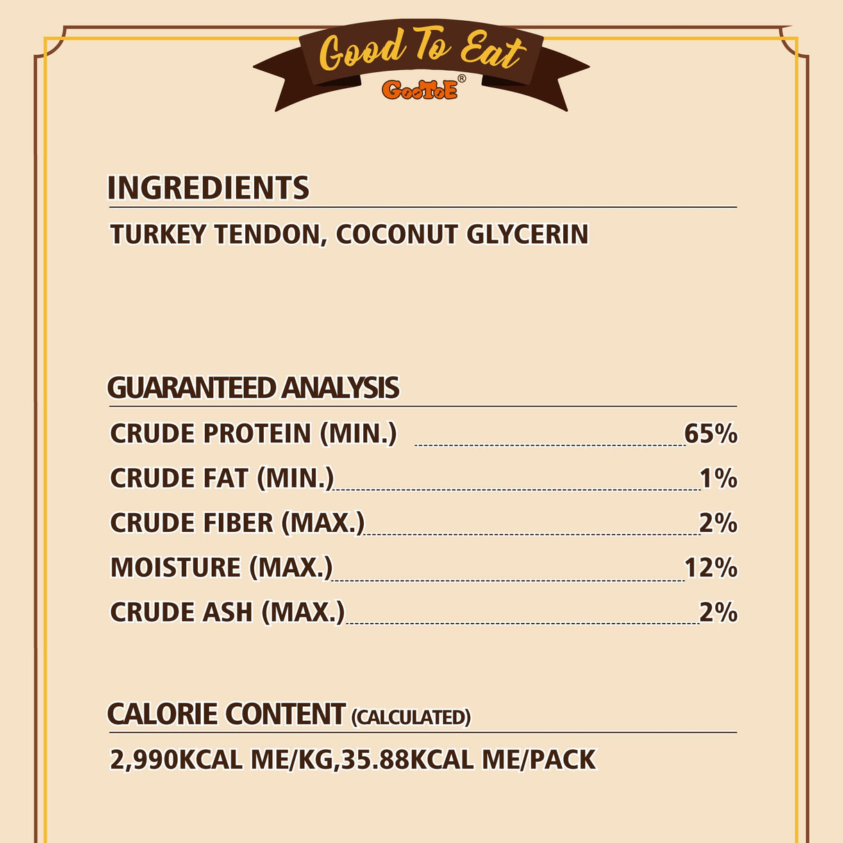 Gootoe Turkey Tendons for Dogs –All-Natural, Hypoallergenic Dog Treats, Rawhide Alternative, Long Lasting Puppy Chews, Healthy Dog Treats for Small Breeds, Bone (S), 6 Count Pack