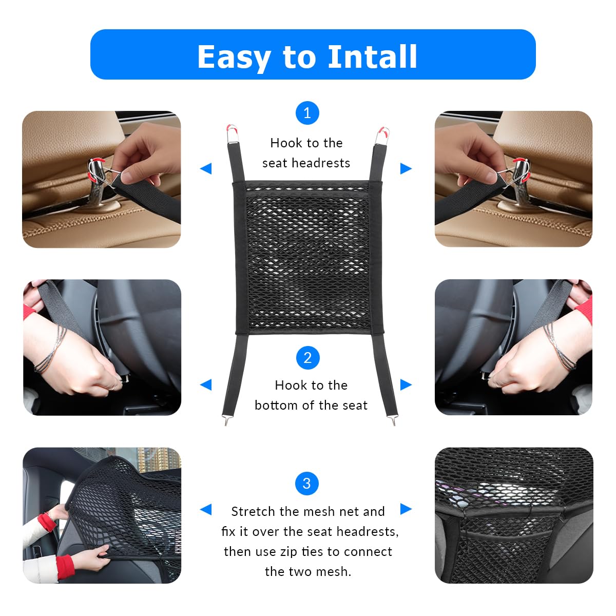LITTOU Car Dog Barrier Net Car Mesh Organizer Back Seat Divider for Dog Easy Install 2 Pieces (for Split Seats)