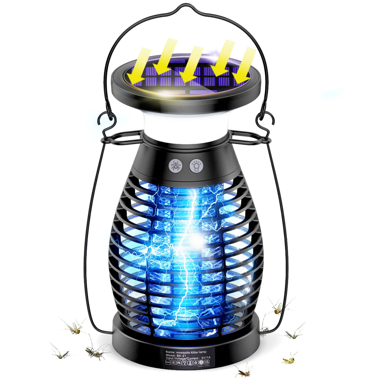 BANPESTT Solar Bug Zapper Outdoor Indoor Waterproof, 3-in-1 Cordless Mosquito Zapper, Rechargeable Flying Insect Trap for Fruit Fly, Gnat, Wasp,Moth, Mosquito Trap & Killer for Camping, Home, Patio