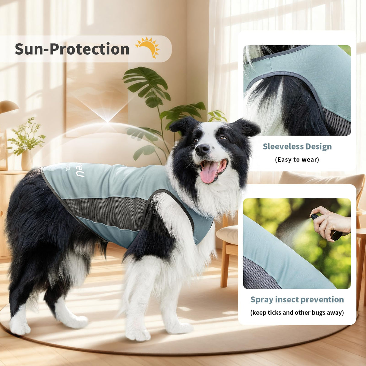 ExploreU Dog Shirt, Cooling Vest Lightweight Breathable, Dog T-Shirts All-Season Sun Protection Quick Dry Soft Stretchy Reflective Tank Top - Small Medium Large Dogs (Misty Glade+Water Drop, Medium)