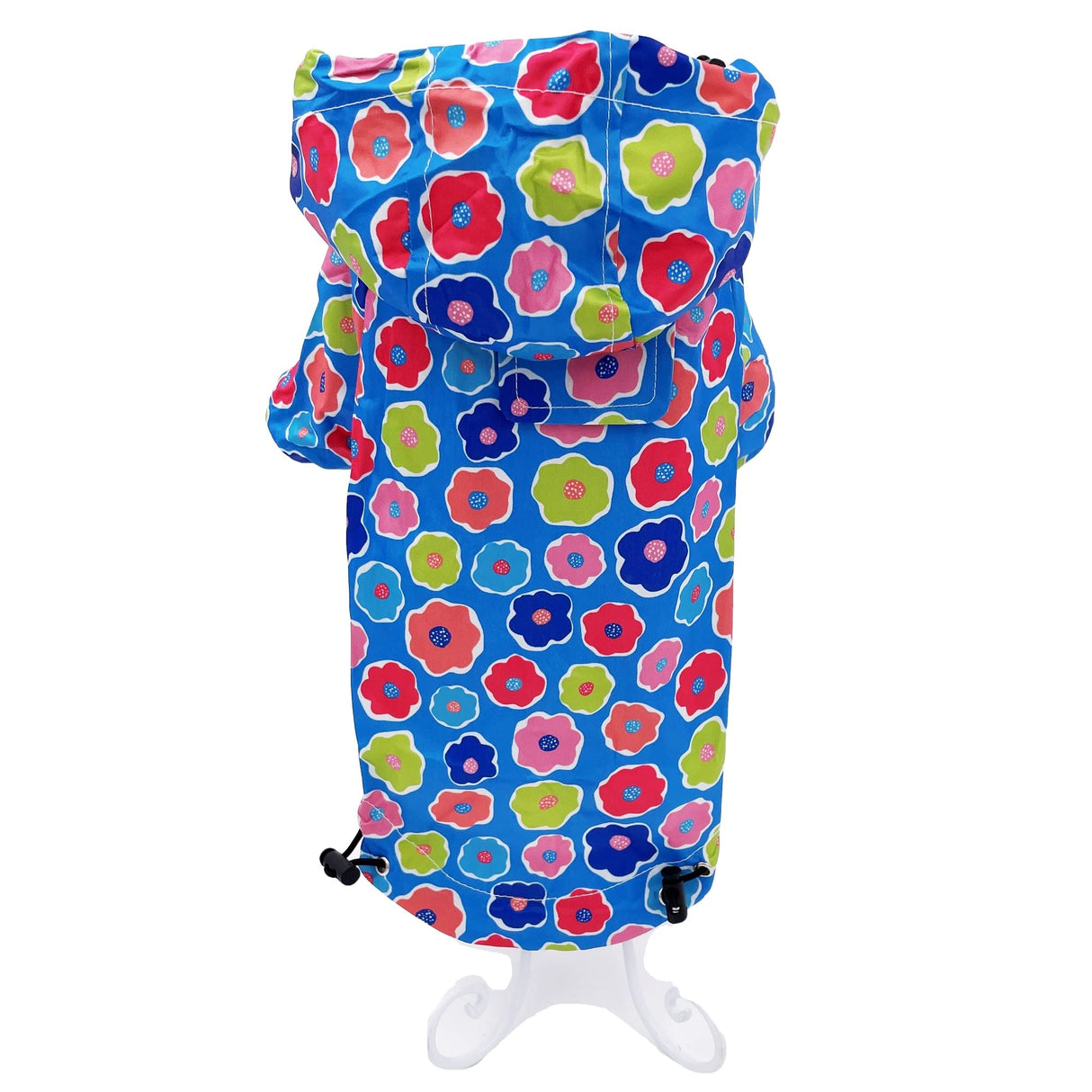 Dog Raincoat Hooded Leash Hole Waterproof Rain Coat Jacket Rainwear for Small Pet Cat Puppy (XS: Length - 10", Blue Flowers)