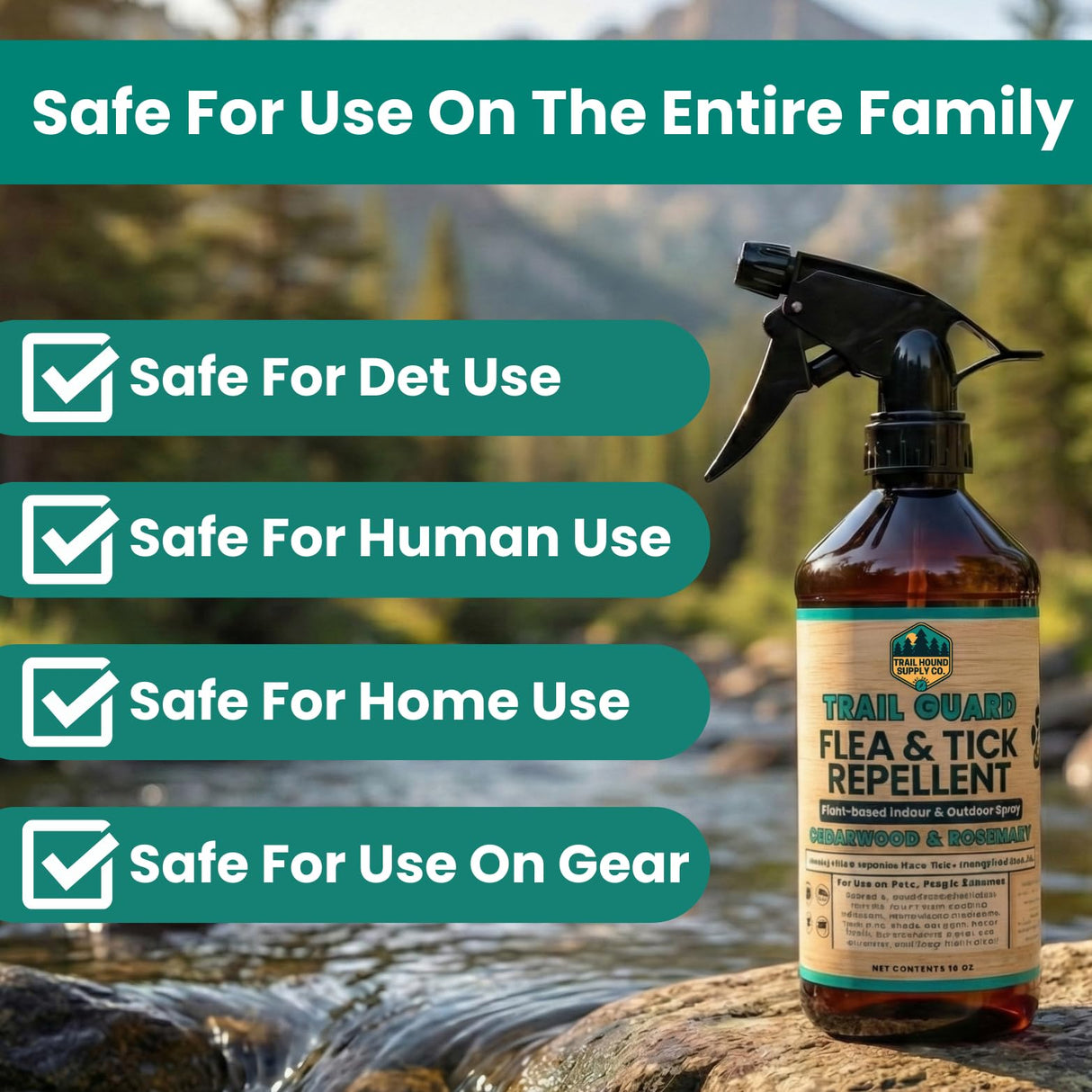 Trail Guard Natural Extra Strength Insect, Flea and Tick Spray for Dogs, Cats, People & Home (16oz, Cedarwood & Rosemary)