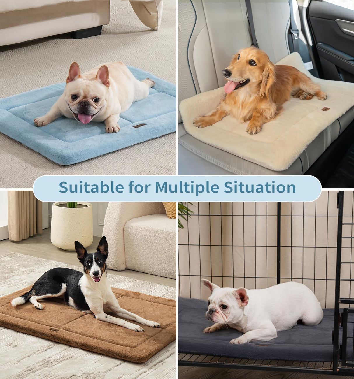 MADE 4 PETS Dog Crate Pad Bed for Medium Dogs, Washable & Reversible, Anti-Slip Kennel Mat for Cozy Sleeping, Soft Fluffy Dog Bed for Indoor & Outdoor Use, 29"x21", Blue