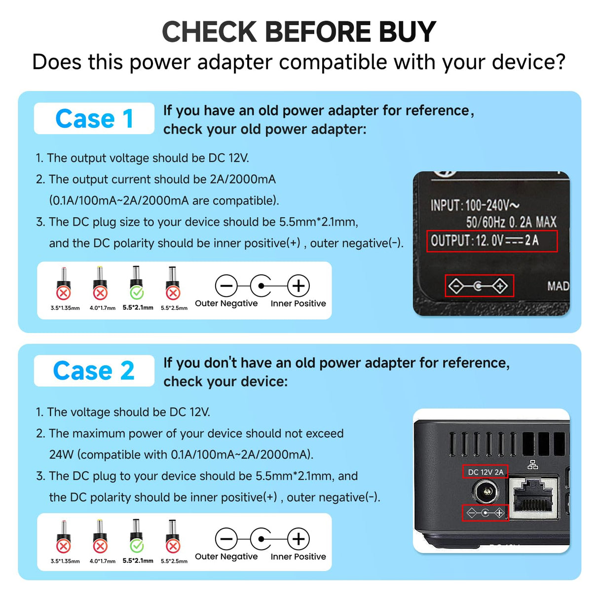 Power Adapter AC 100-240V to DC 12V 2A (2000mA) & 4-Way Power Splitter Cable for CCTV Security Cameras/DVR/NVR/LED Strip Lights/Routers and More, UL/FCC/CE Certificated (6ft)