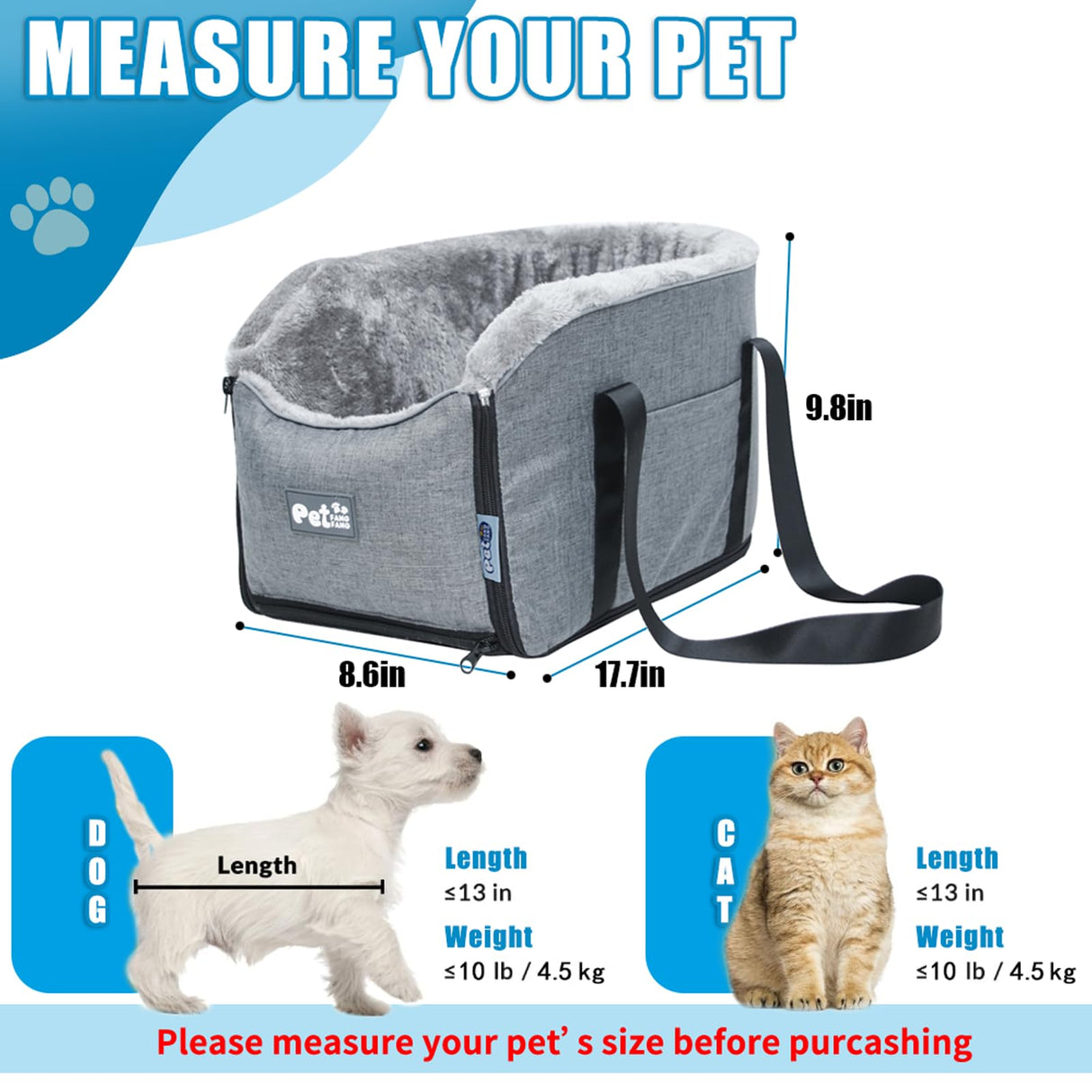 Elevated Dog Car Seat for SUV & Sedan - Pet Booster Seat with Safety Belt & Anti-Slip Platform, Convertible into Travel Carrier Bag & Indoor Bed (Grey)