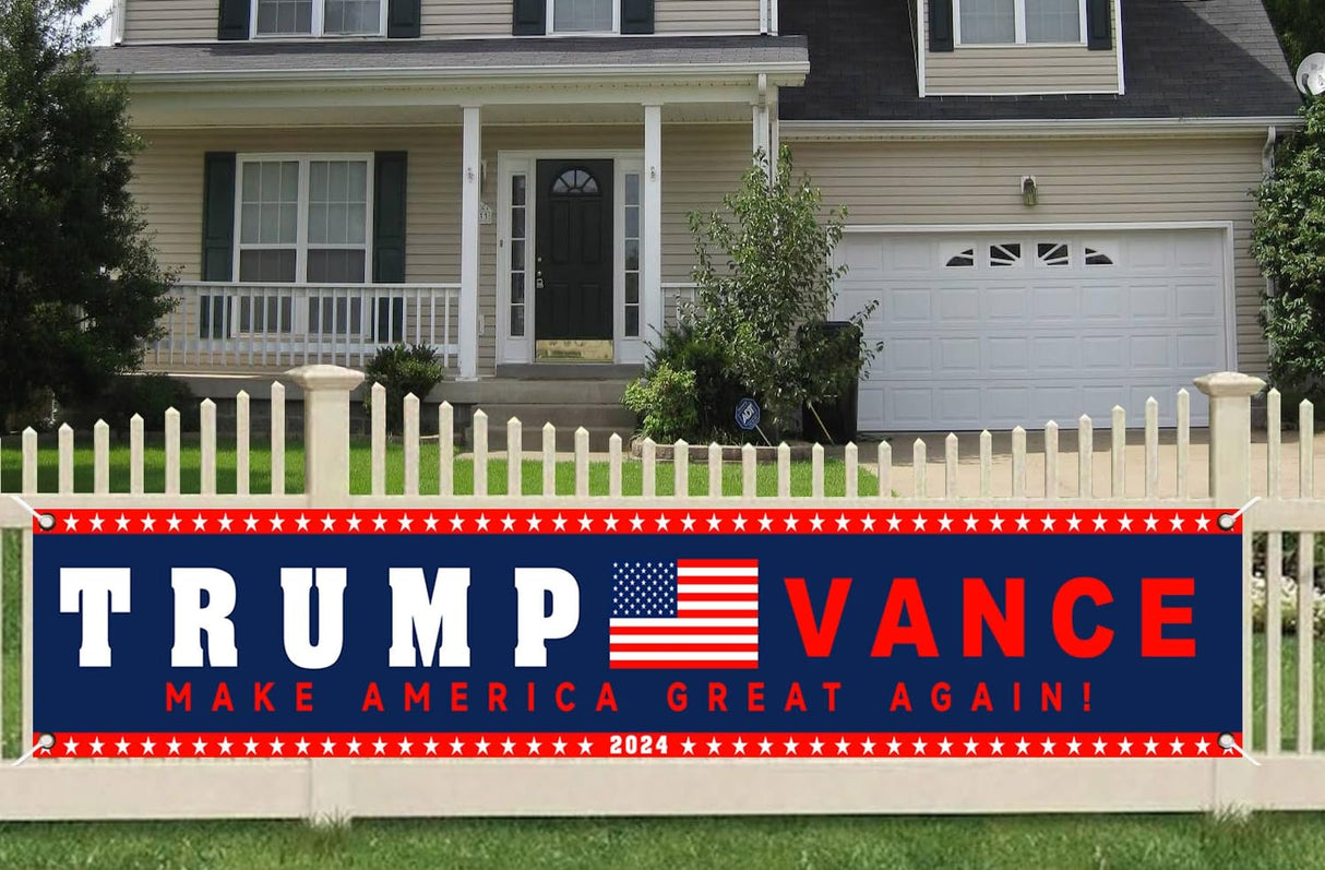 Support Trump JD Vance 2024 Political Campaign Large Banner Sign Flag with Brass Grommets,Pro Trump Vance Make America Great Again Outdoor Sign House Banner Yard Lawn Decoration 98X18''