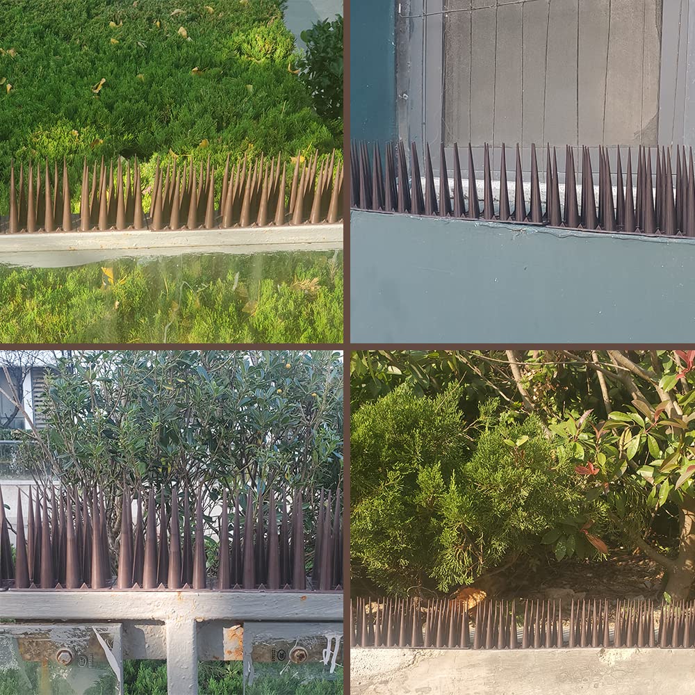 Bird Spikes 4 Inch High,Pigeon Outdoor Deterrent Spikes, Used to Keep Cats Small to Medium Sized Birds Away.Bird Plastic Fence Spikes for Railing and Roof.Away Covers 10.7 Feet(325cm), Brown