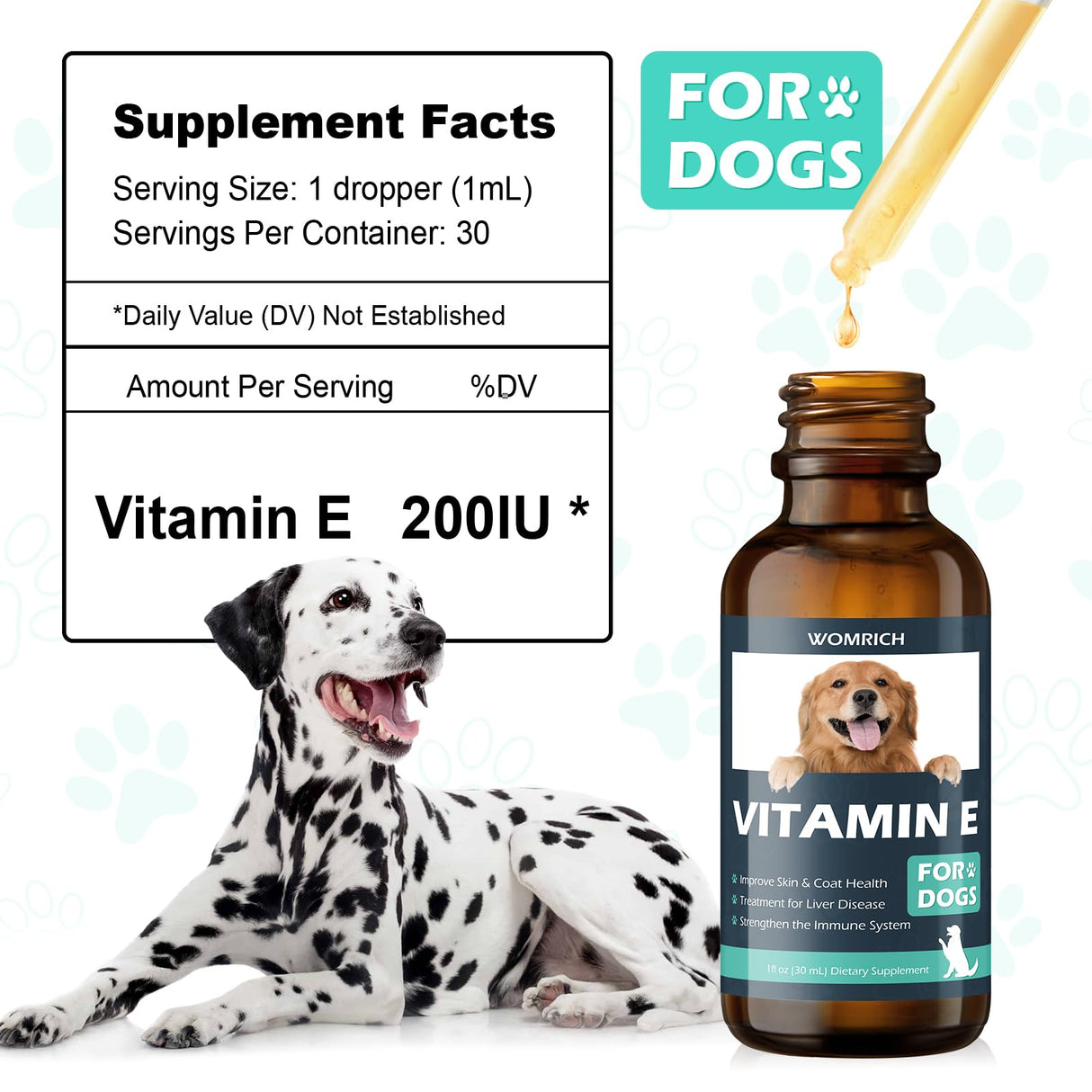 Vitamin E for Dogs - Dog Vitamins E - Vitamin E Dropper for Dogs, Improve Skin & Coat Health, Treatment for Liver Disease, Strengthen Immune System - Natural Formula for All Ages, and Breeds - 30 ML