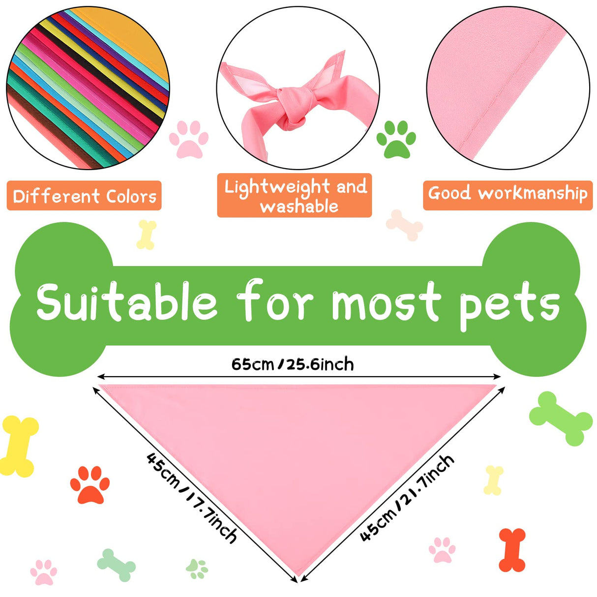 Kacctyen 100 Pieces Dog Bandanas Bulk Plain Blank Heat Transfer Triangle Dog Bibs Washable Adjustable DIY Bandanas Puppy Cat Pets(25.6 x 17.7 x 17.7 Inch)