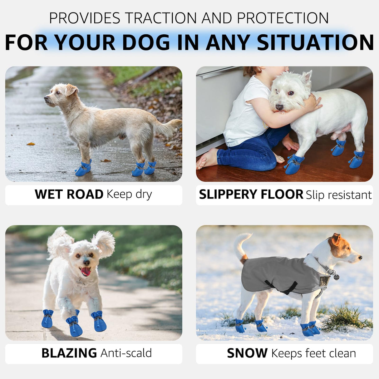 SCENEREAL Dog Shoes for Hot Pavement for Small Medium Dogs Paw Protectors, Summer Heat Boots Resistant Waterproof Soft Outdoor Walking Indoor Hardfloors, Blue Size 4