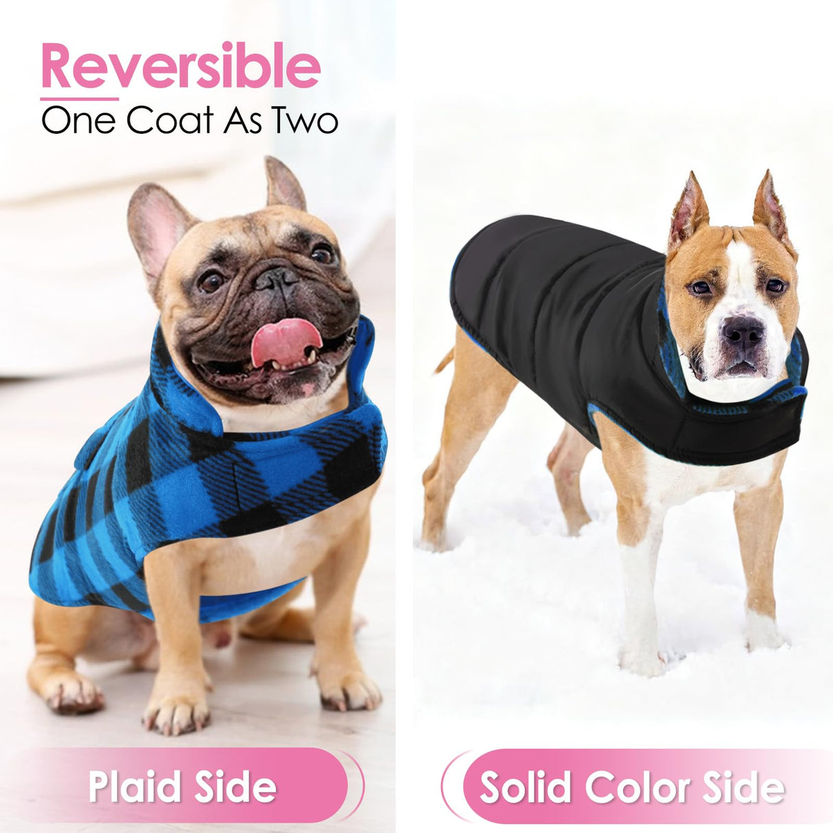 AOFITEE Dog Coat Plaid Dog Winter Coat for Large Dogs, Warm Dogs Jacket Christmas Sweater, Waterproof Pet Puffer Jacket, Reversible Pet Cold Weather Coats for Small Medium Large Pets, Blue XL