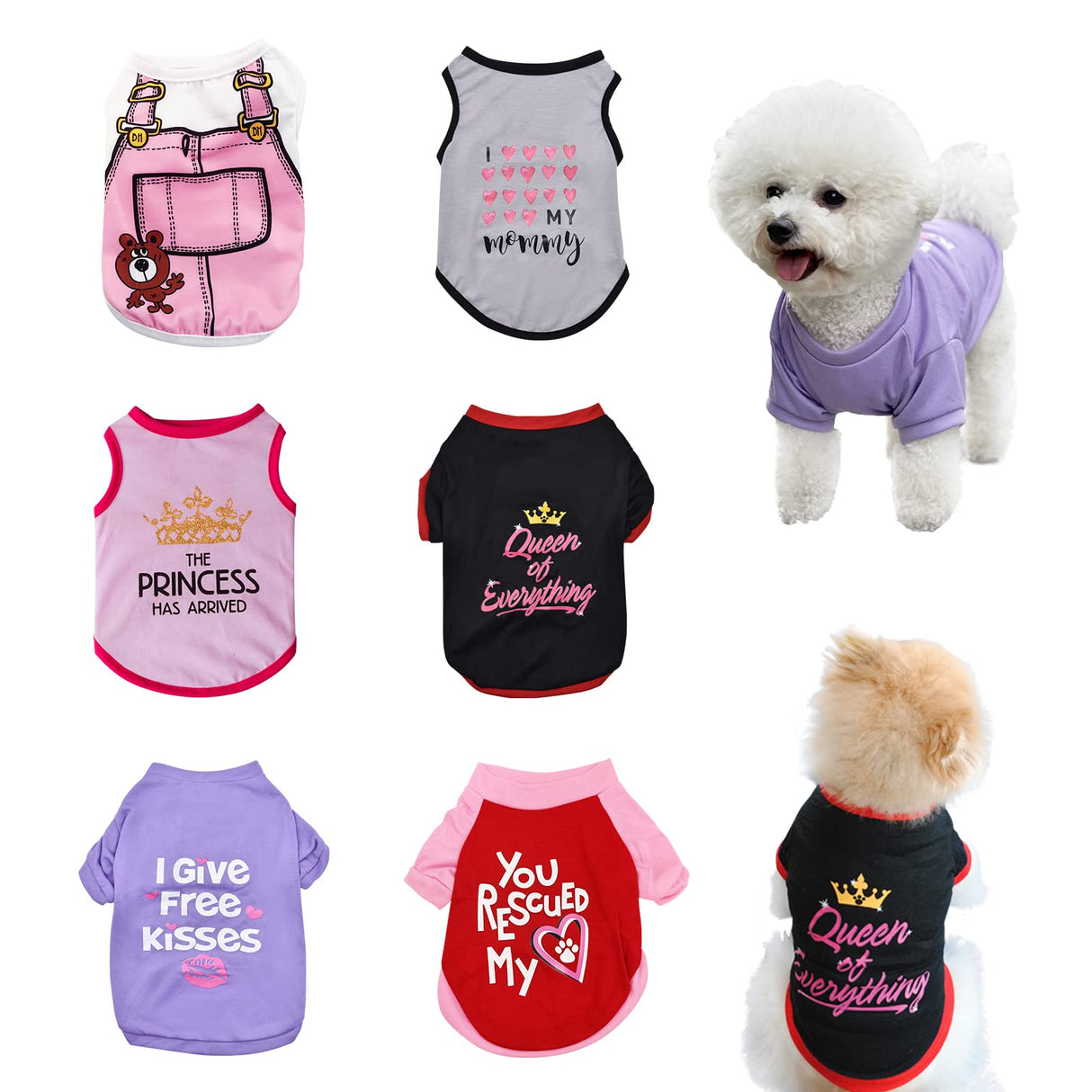 KATOLK 6 Pack Dog Clothes for Small Dogs Girl, Soft and Breathable Puppy Kitten Dog Shirts with Letters for Pet Cats, Summer Dogs' T-Shirts Apparel Sleeveless Vests for Chihuahua Yorkies (XL)