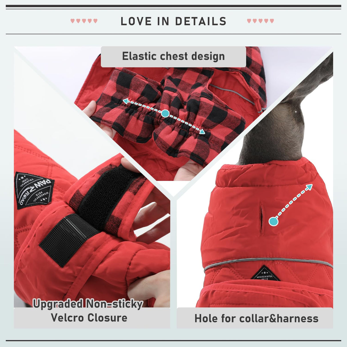 PAWZ Road Dog Winter Coat with 5 Layers Warm Material, Reversible Dog Clothes with 2 Sides, Dog Jacket Outdoor Water Repellent, (Red Plaid L)