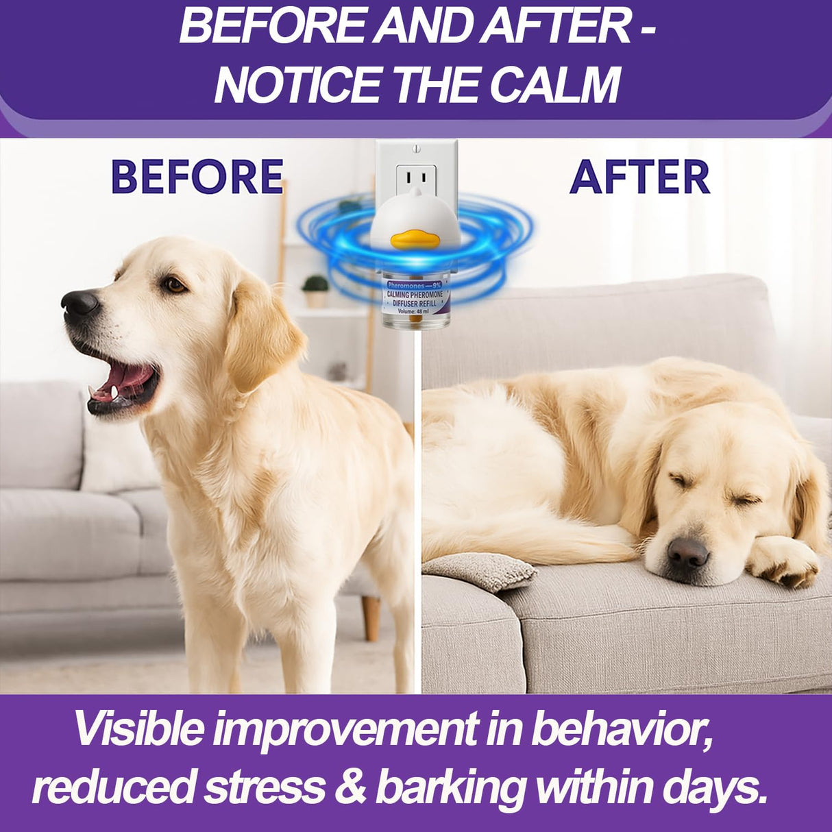 Dog Calming Pheromones Diffuser & 6 in 1 Kit Appeasing Dog Pheromone Diffuser to Calm (2 Plug in+4 x48ml Refill) Dog Calming Diffuser Anxiety Reduce Aggression Fighting Barking Stress 120 Day Supply
