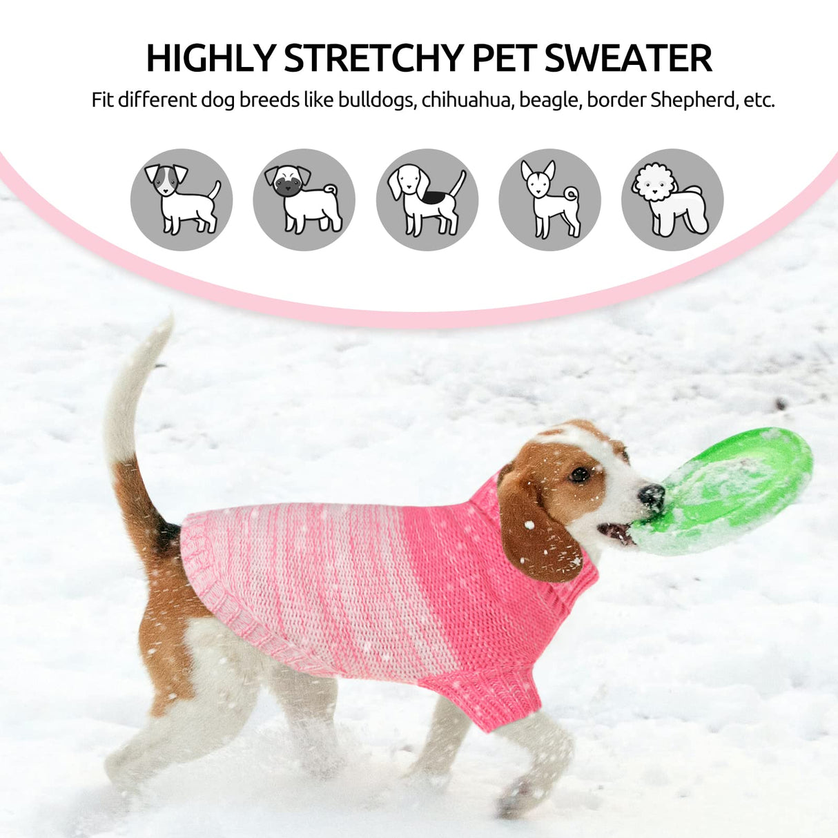 Queenmore Knitted Pullover Dog Sweater, Turtleneck Pet Cat Sweater, Cold Weather Puppy Clothes Stitching Knitwear with Leash Hole for Small Medium Dogs(Pink,XS)