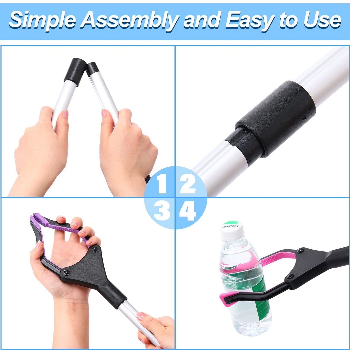 8 Pack Grabber Reacher Tool for Elderly 32 Inch Foldable Pick up Stick Grabber Lightweight Reaching Tool Long Handy Mobility Aids for Trash Pick Up, Litter Picker, Arm Extension, 8 Color