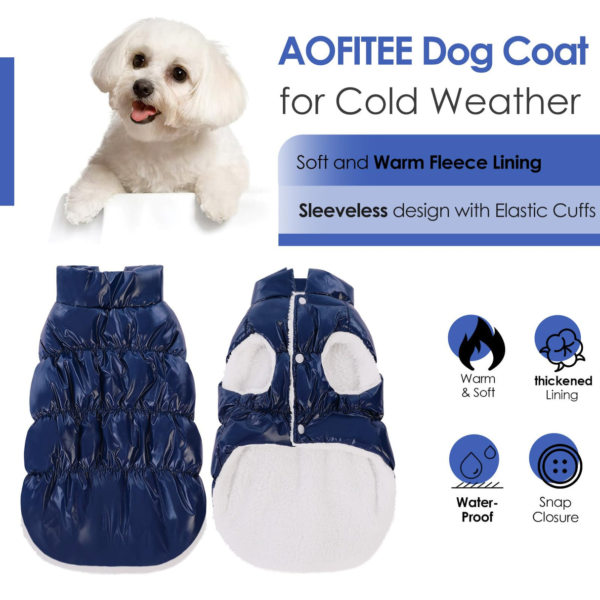 AOFITEE Dog Coat, Waterproof Dog Jacket, Winter Coats for Small Dogs, Windproof Dogs Puffer Jacket, Fleece Pet Snowsuit Puffer Vest with Snap Closure, Cold Weather Coats for Boy Girl Puppy, Silver, S