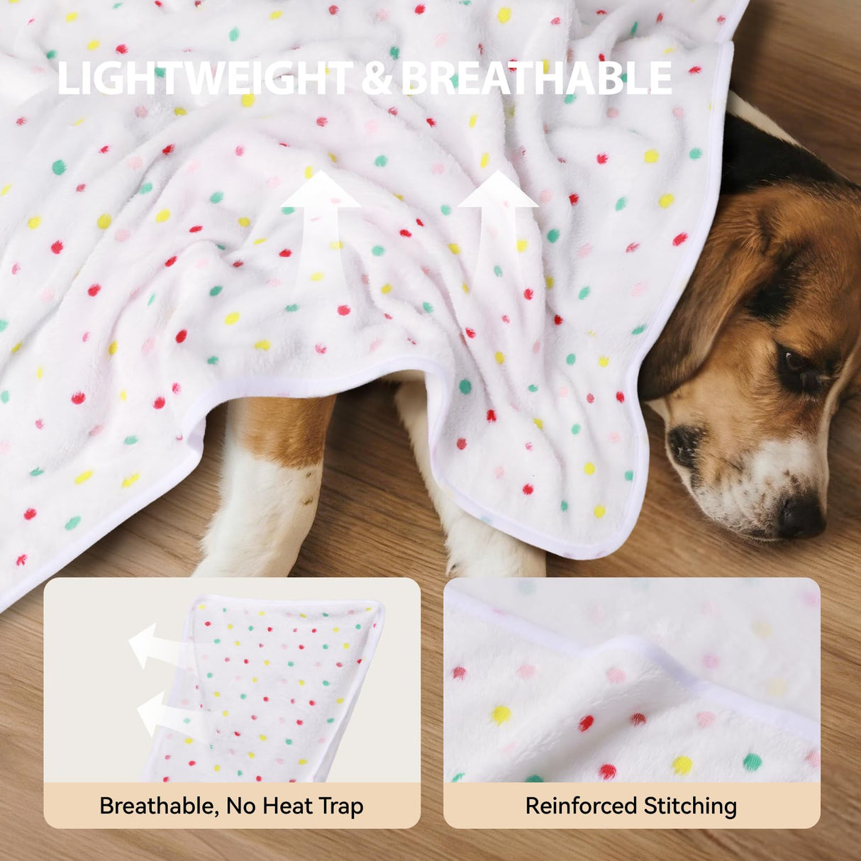 LINENLUX 1 Pack 3 Blankets Super Soft Fluffy Premium Fleece Dog Blankets for Puppy Cat Pet Blanket Flannel Throw Warm Sleep Polka Dot 40x31 inches
