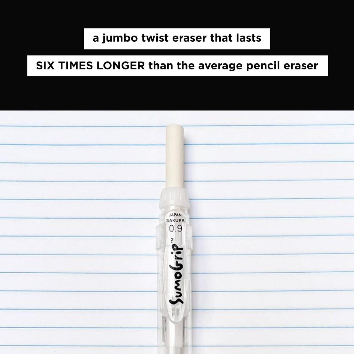 SAKURA 50280 SumoGrip 0.9-mm Pencil with Eraser, Clear