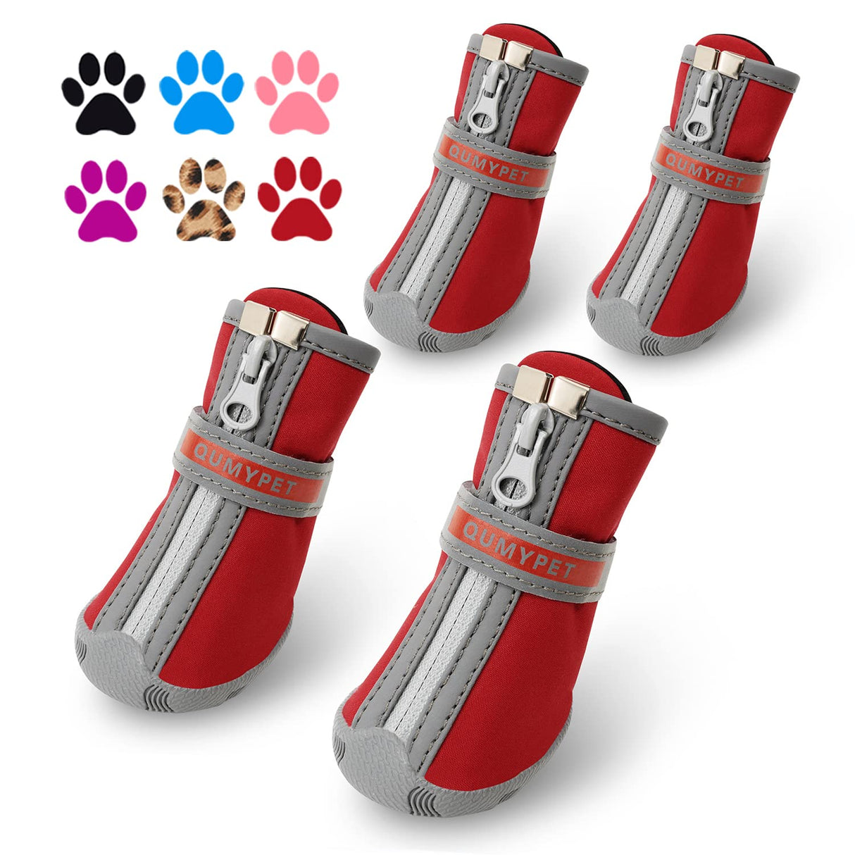 QUMY Dog Shoes for Small Dog, Puppy Dog Boots & Paw Protectors for Winter, Summer Hot Pavement, Waterproof in Rainy Weather, Ourdoor Walking, Indoor Hardfloors Skid-Resistant Soles Red Size 4