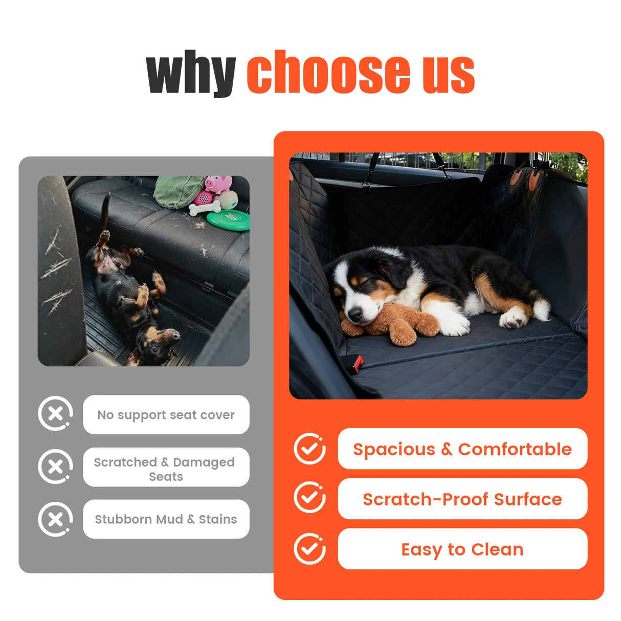 Egles Dog Car Seat Cover for Back Seat, Back Seat Extender for Dogs with Hard Bottom - New Non-Slip, Waterproof, Scratch Resistant, Portable Dog Hammock, Suitable for Cars, SUVs and Trucks