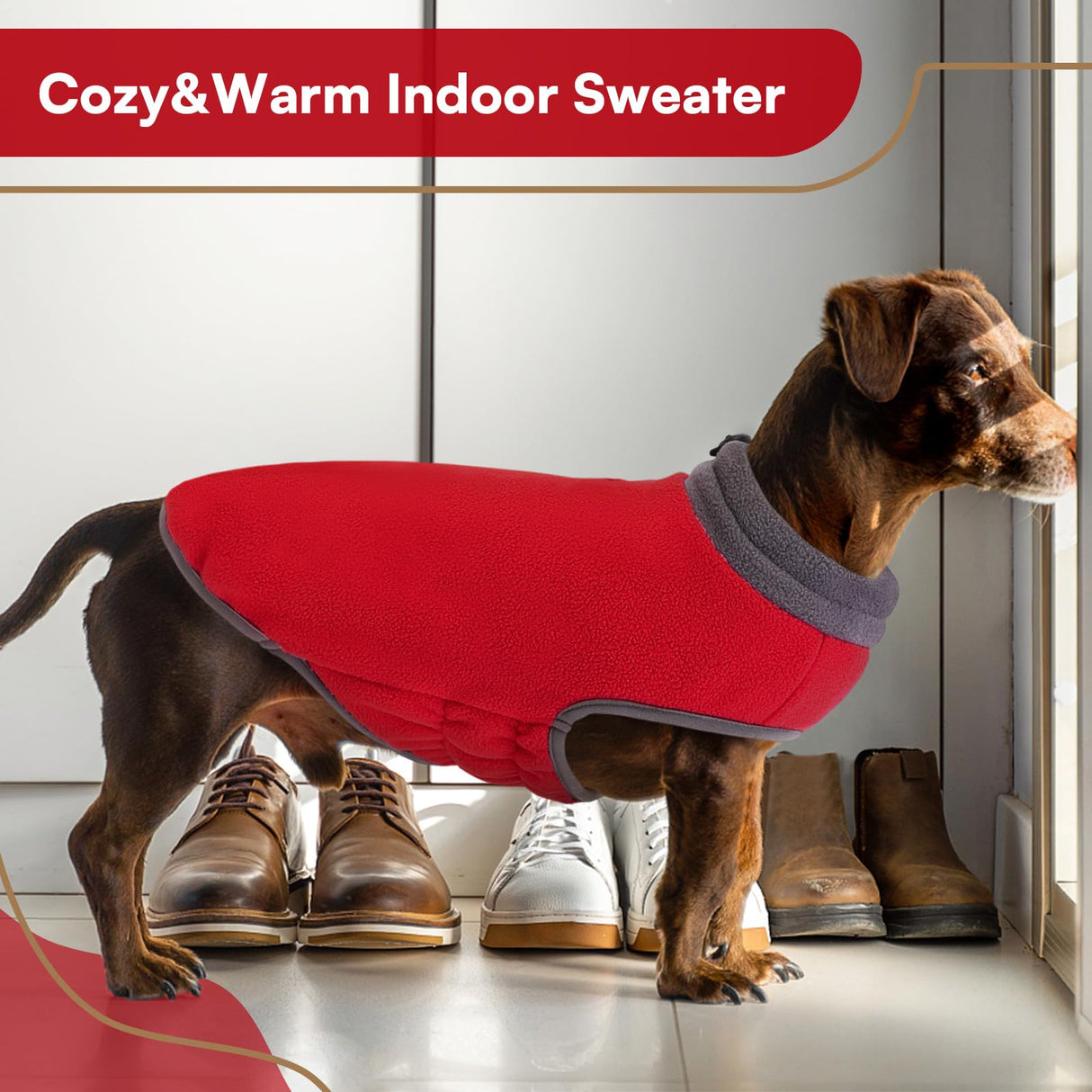 Queenmore Dog Sweater,Soft Fleece Vest Pullover Dogs Jacket with Elastic Stretchable,Warm Winter Dog Coats Cold Weather Doggy Dachshund Sweaters for Small Dogs Cats Boy or Girl (Red, L)