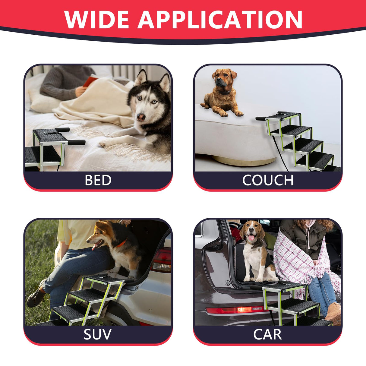 PENSUN Dog Ramps for Small & Big Dogs Portable Folding Pet Stairs with Nonslip Surface Foldable Truck Ramp Stairs for Car, SUV and Trucks, Supports Up to 250LBS, 6 Steps