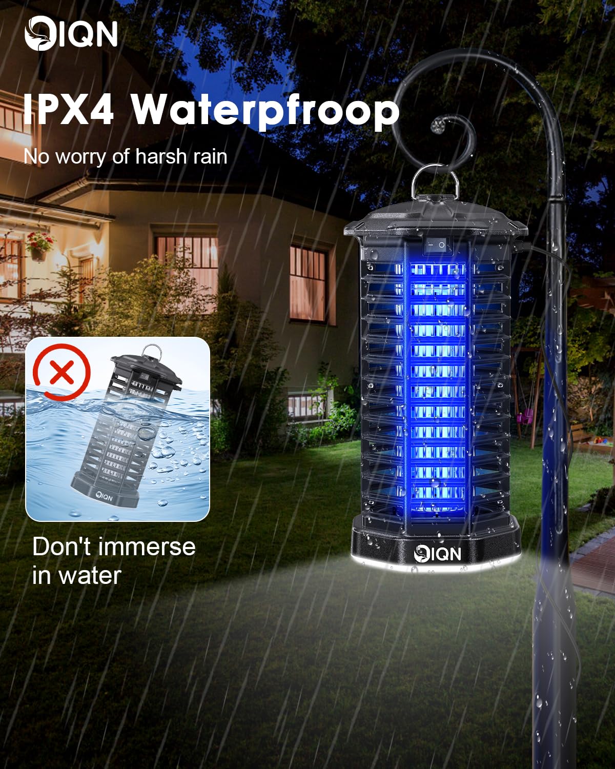 IQN Bug Zapper, Mosquito Fly Zapper Outdoor w/LED Light, Plug in Electric Mosquito Fly Traps Killer -Easy to Hang for Home, Patio, Backyard(Black