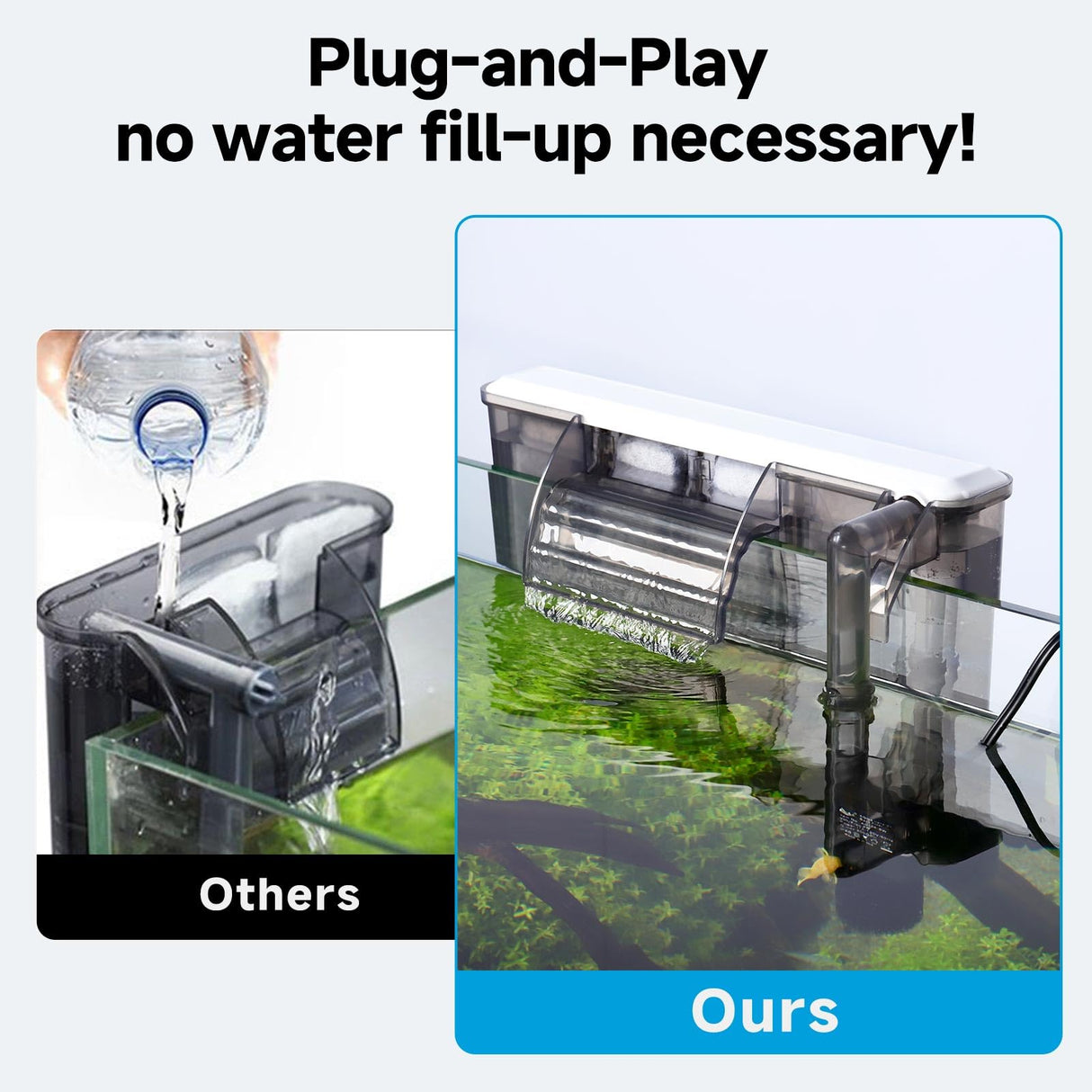 AQQA Quiet 30-50 Gallon Fish Tank Filters - Auto Start Hang on Back Aquarium Filter, Adjustable Flow, Deodorization Decontamination Filter System AQ168 (8W 200GPH)