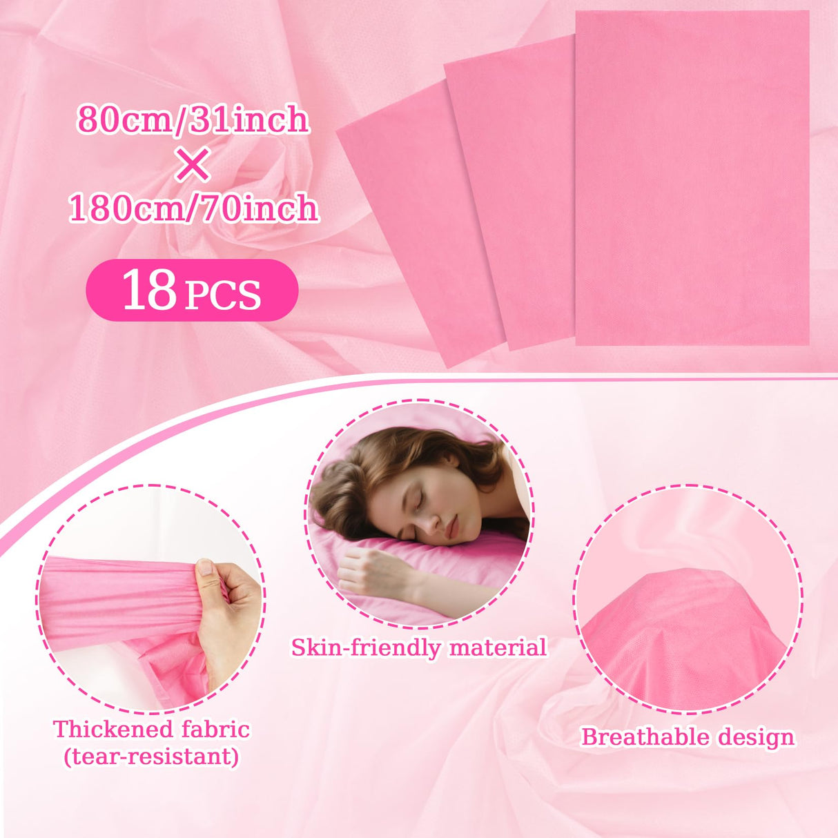 Massage Table Sheets - Disposable Bed Sheets 31" x 70" Waterproof Massage Table Cover Non-woven Disposable Bed Sheets for Travel, Massage, Spa, Tattoo, Beauty, Pink (18PCS) (24) (White) (24pcs pink)