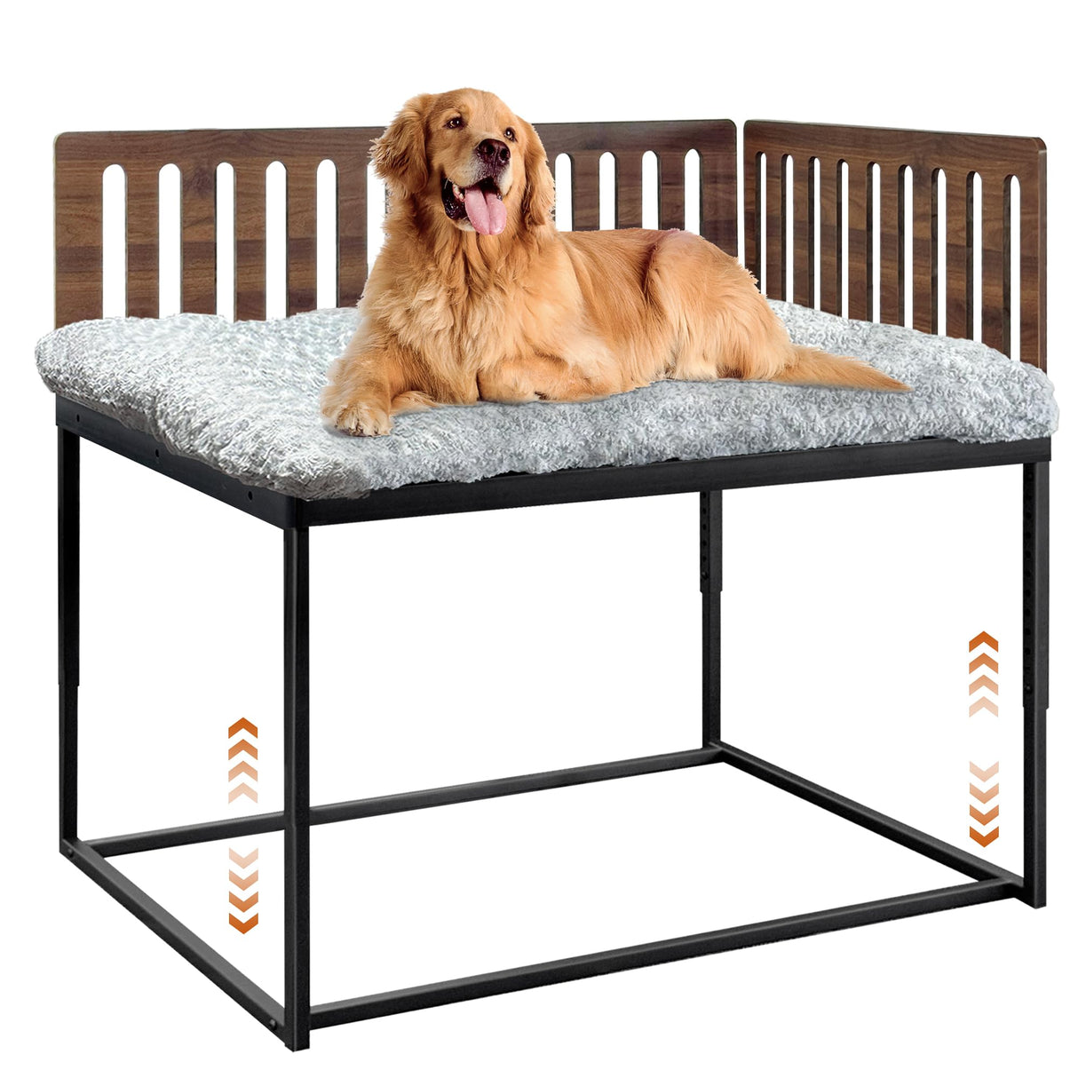 Beside Dog Bed,2 Panel Adjustable Height Dog Bunk Beds,48''x 30'' Metal Dogs Bed Frame with Cushion,X-Large