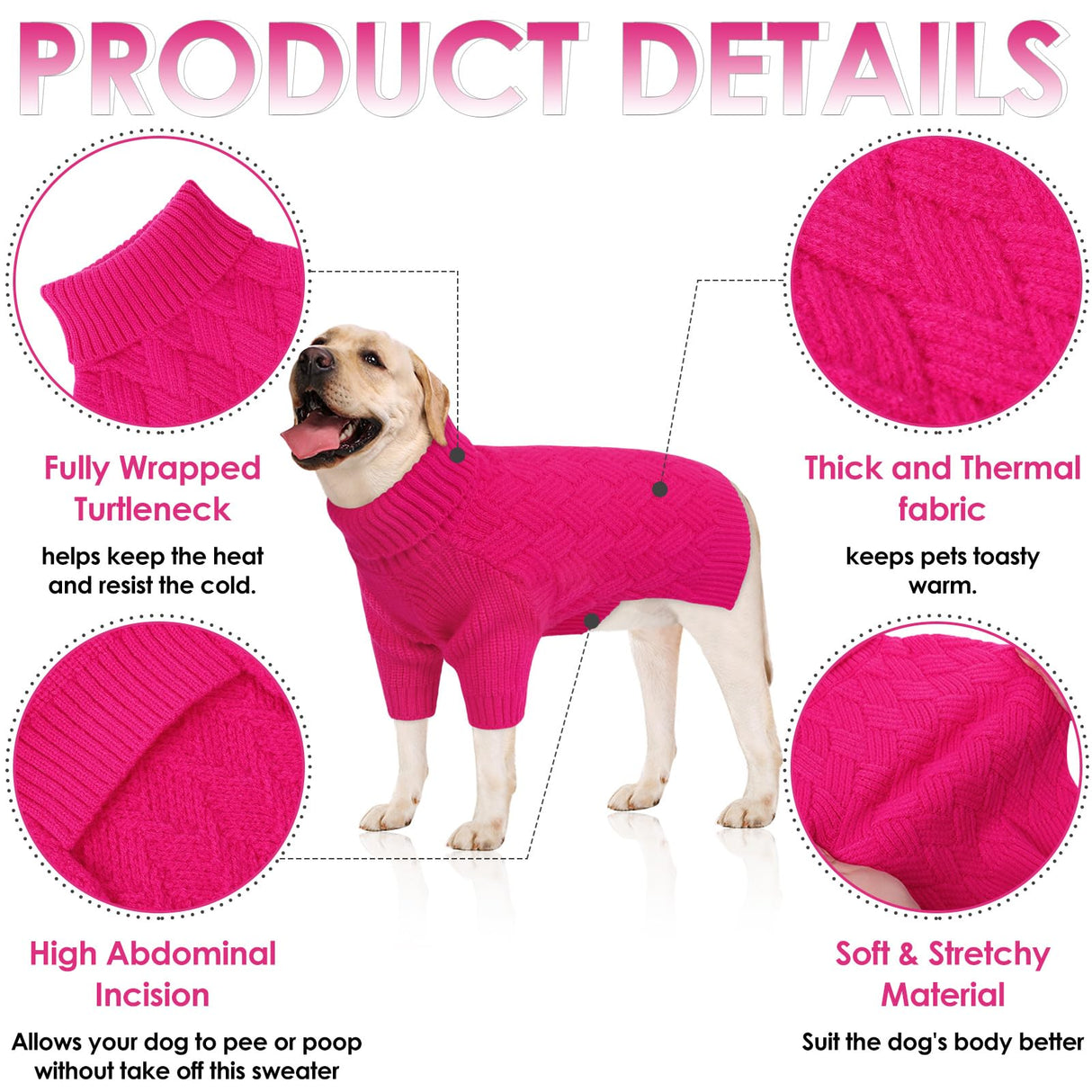 AOFITEE Dog Sweater, Dog Sweaters for Medium Dogs Girl, Warm Dogs Christmas Sweater, Winter Medium Pet Sweaters Female Male, Turtleneck Knitwear for French Bulldog, Boston Terrier (Rose Red, M)