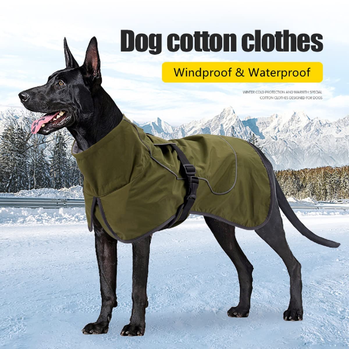 ODSSDAPU Dog Raincoat - Waterproof Winter Jacket with Velvet Inner, Reflective Strip, Black, 3XL